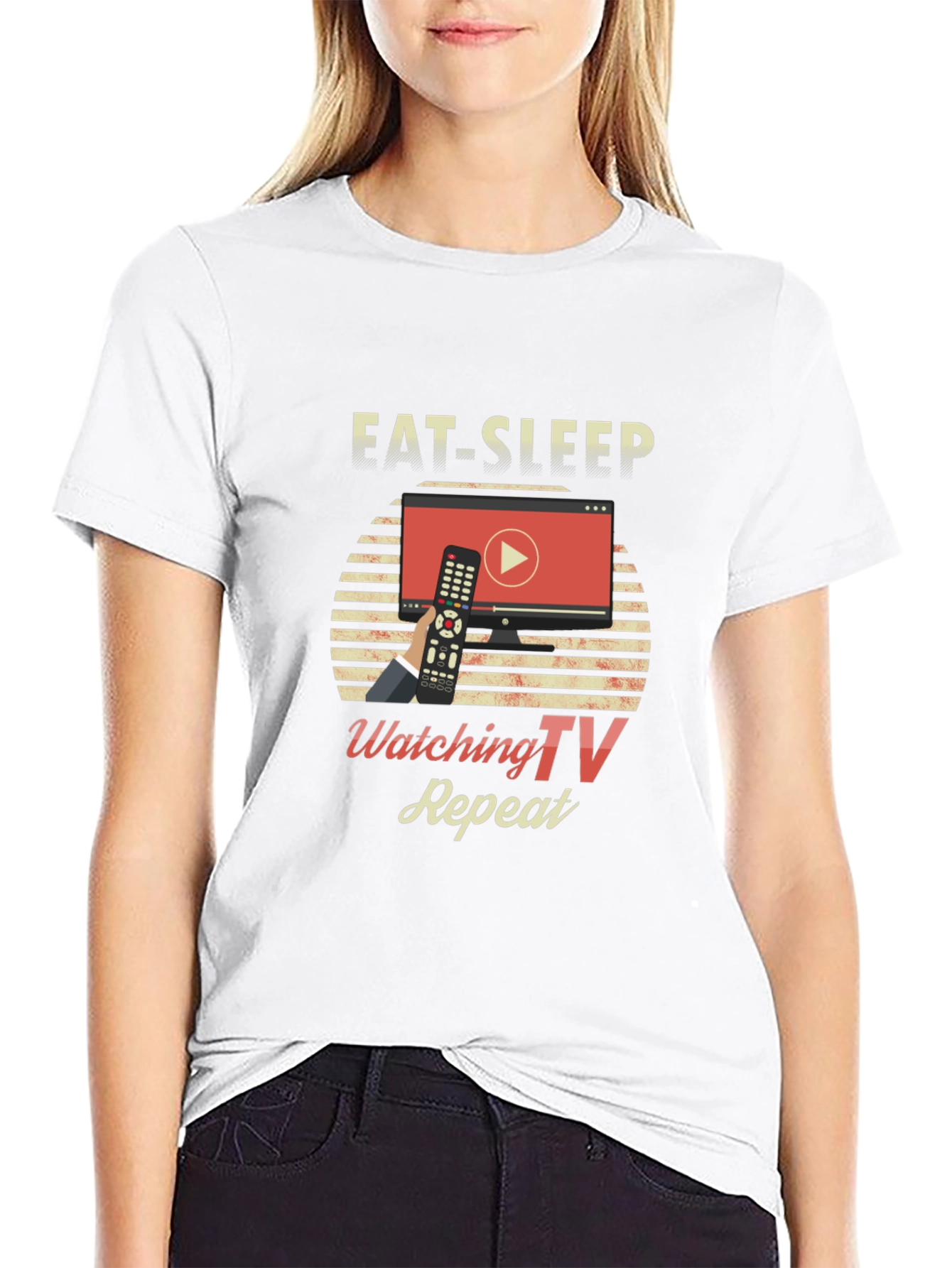 Eat Sleep Watch TV Repeat Black T-Shirt