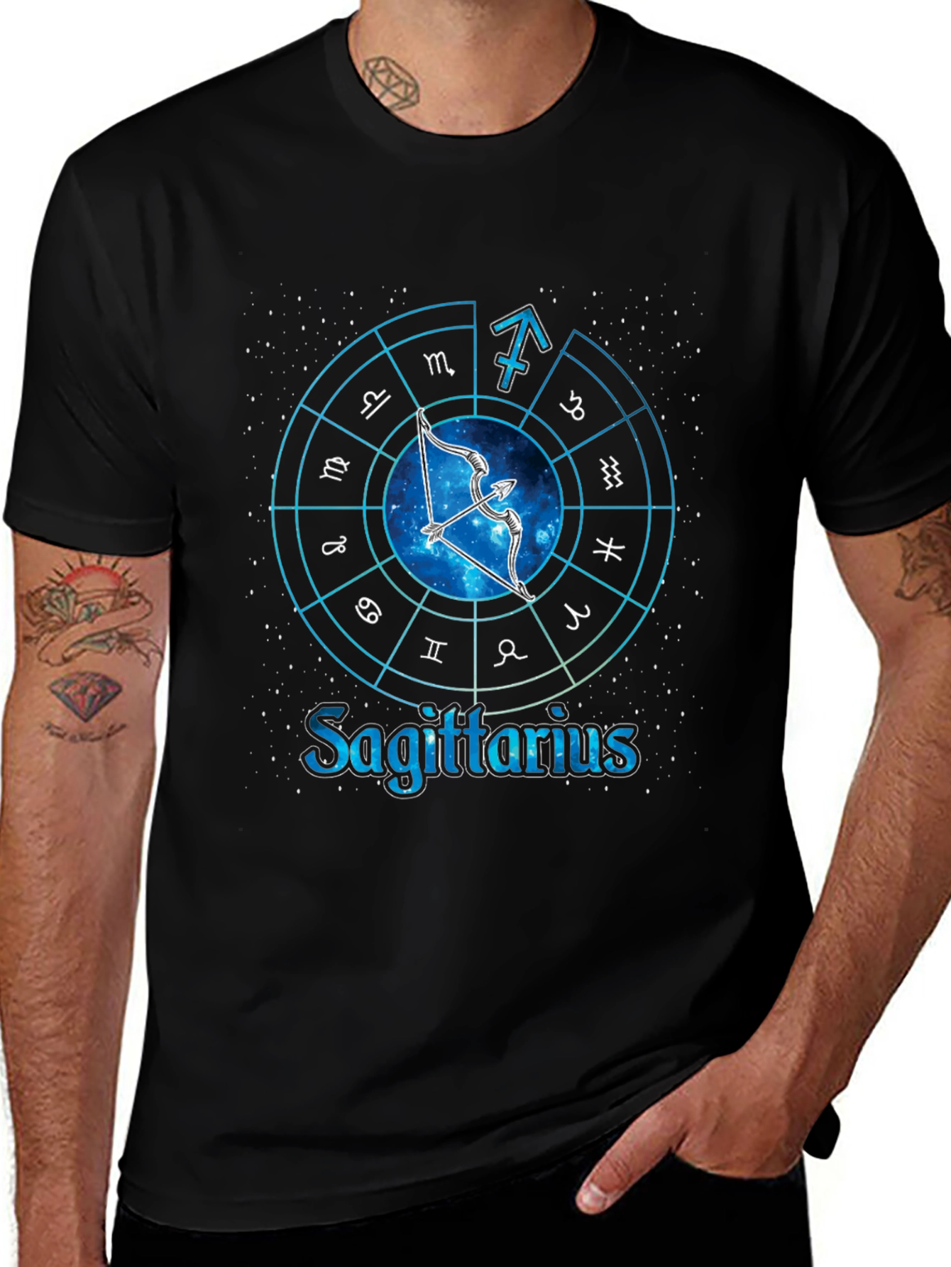 Sagittarius Zodiac Sign Graphic T-Shirt - Black