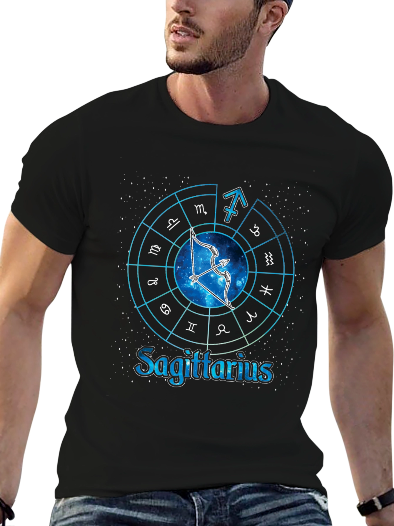 Sagittarius Zodiac Sign Graphic T-Shirt - Black