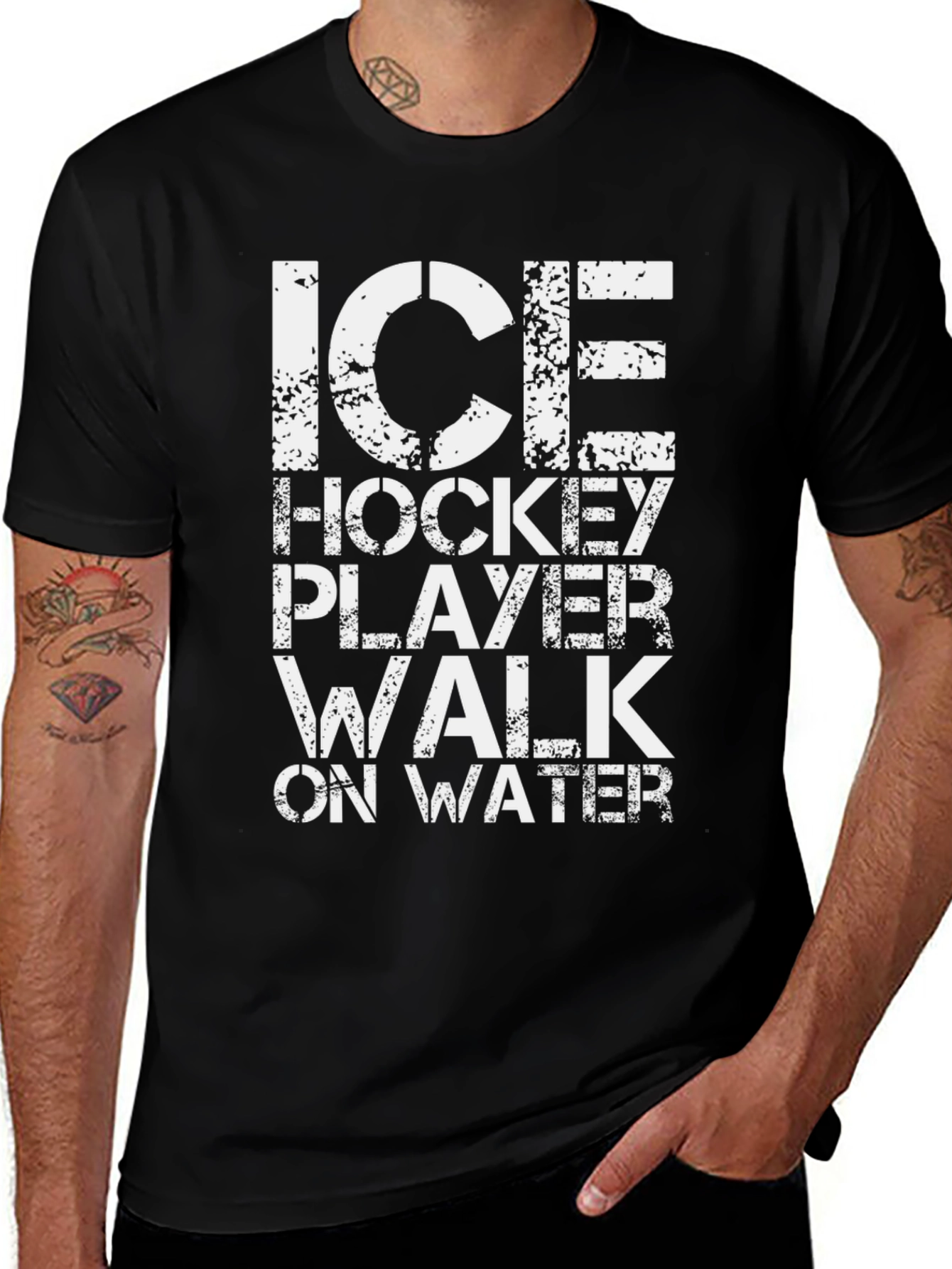 Ice Hockey Player Walk on Water Black T-Shirt
