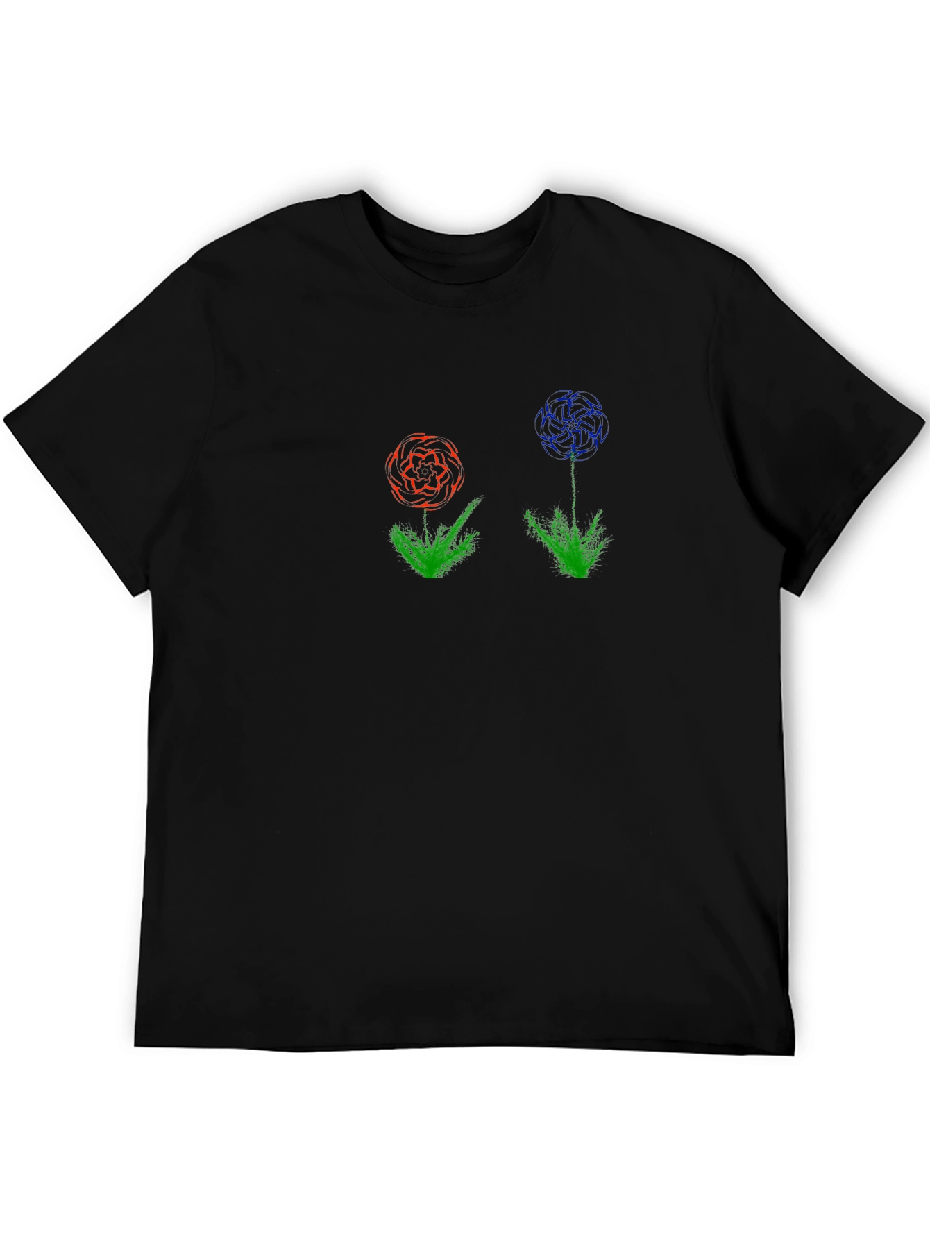 Unique Flower Graphic Tee - Soft Black T-Shirt