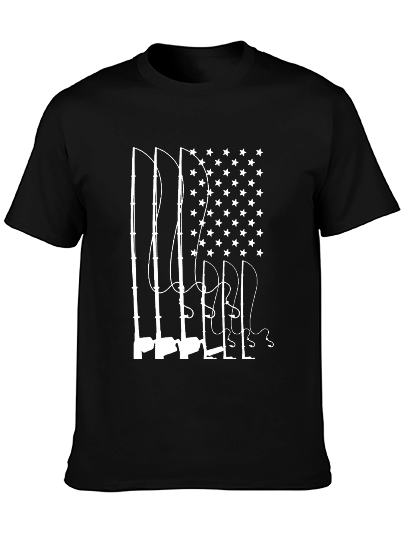 Fishing Rod American Flag Graphic Tee - Black