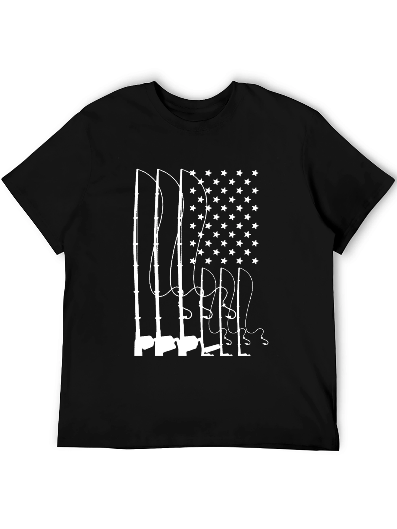 Fishing Rod American Flag Graphic Tee - Black
