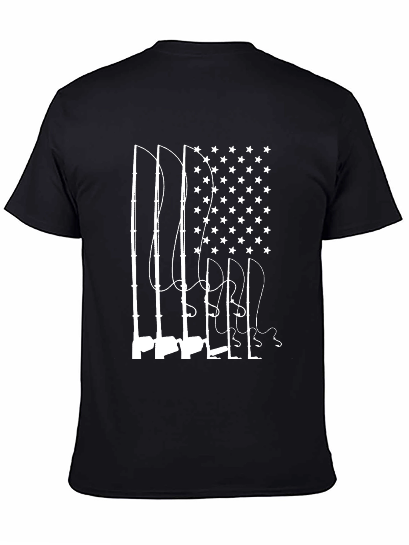 Fishing Rod American Flag Graphic Tee - Black