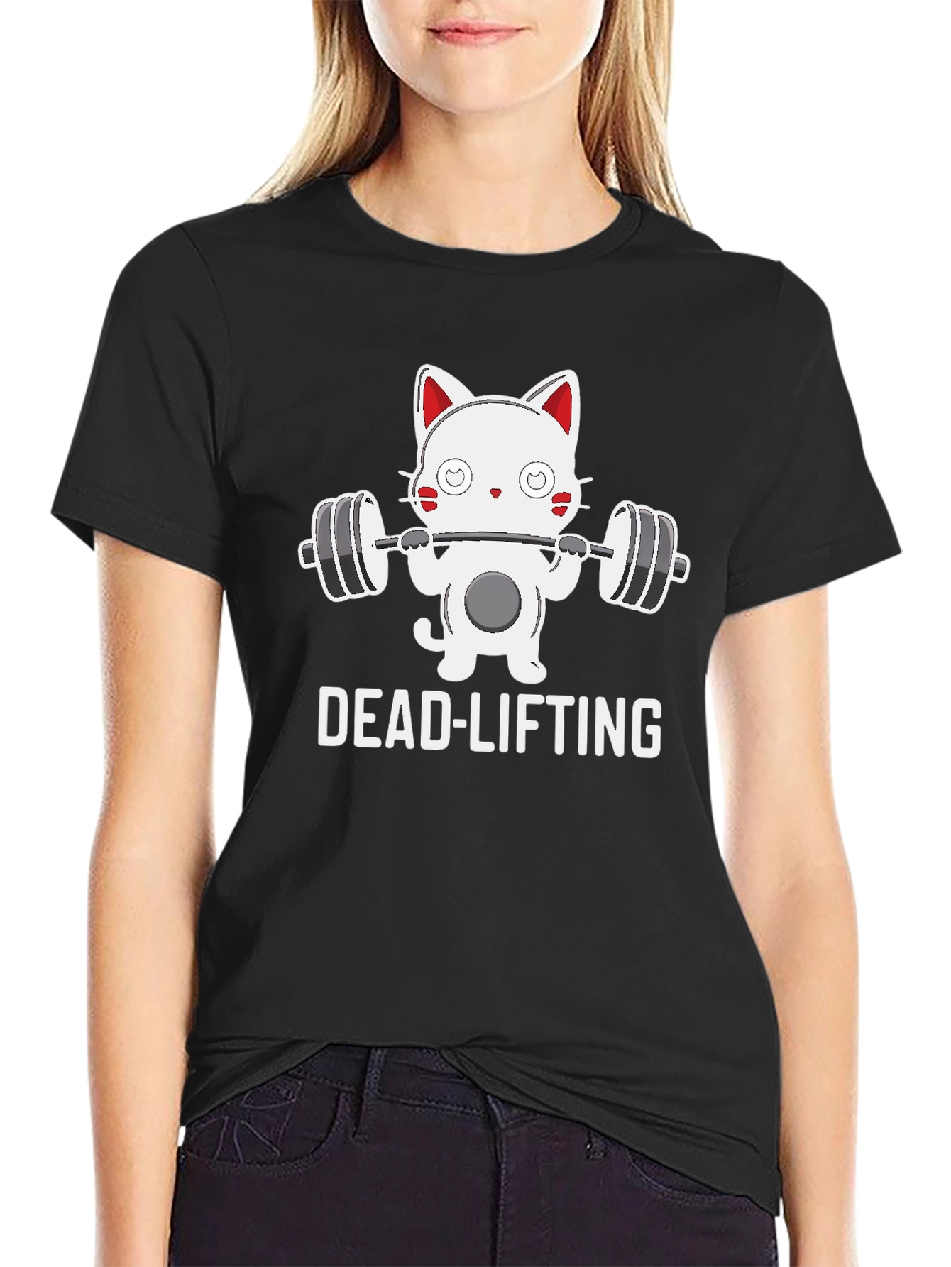 Dead-Lifting Cat Graphic T-Shirt