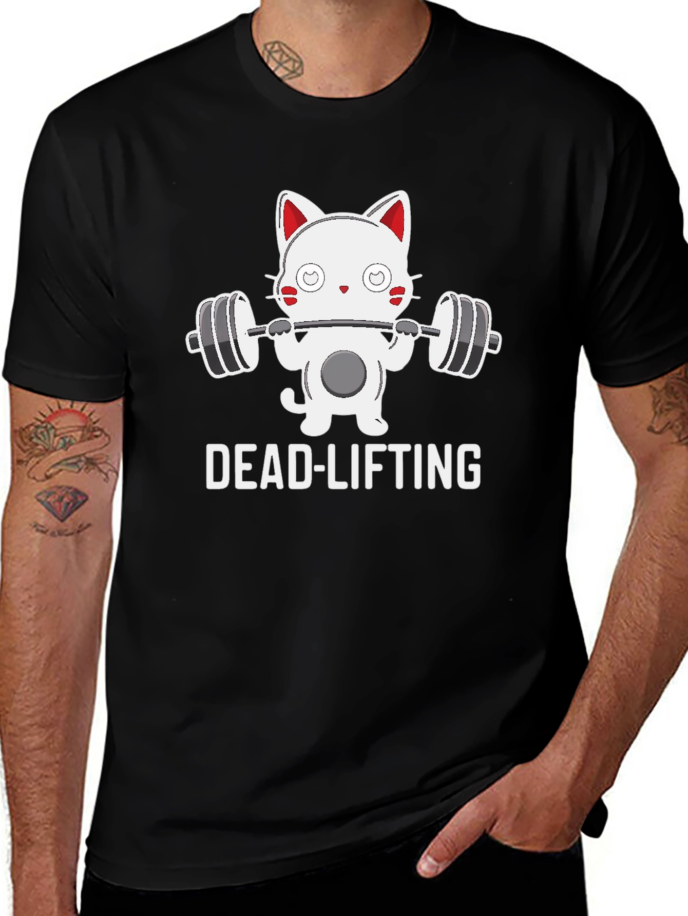 Dead-Lifting Cat Graphic T-Shirt