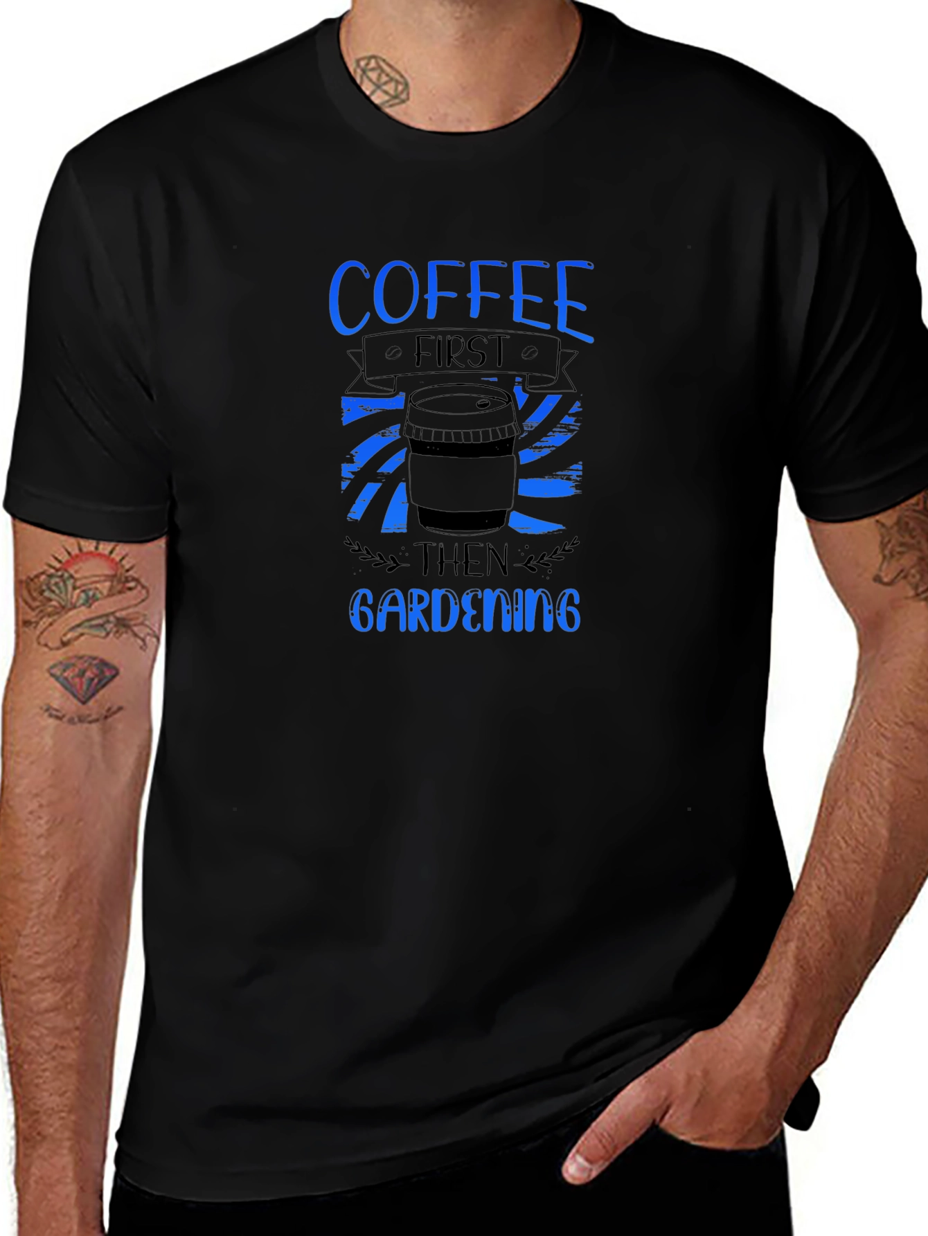 Coffee First Gardening Mens Black Tee