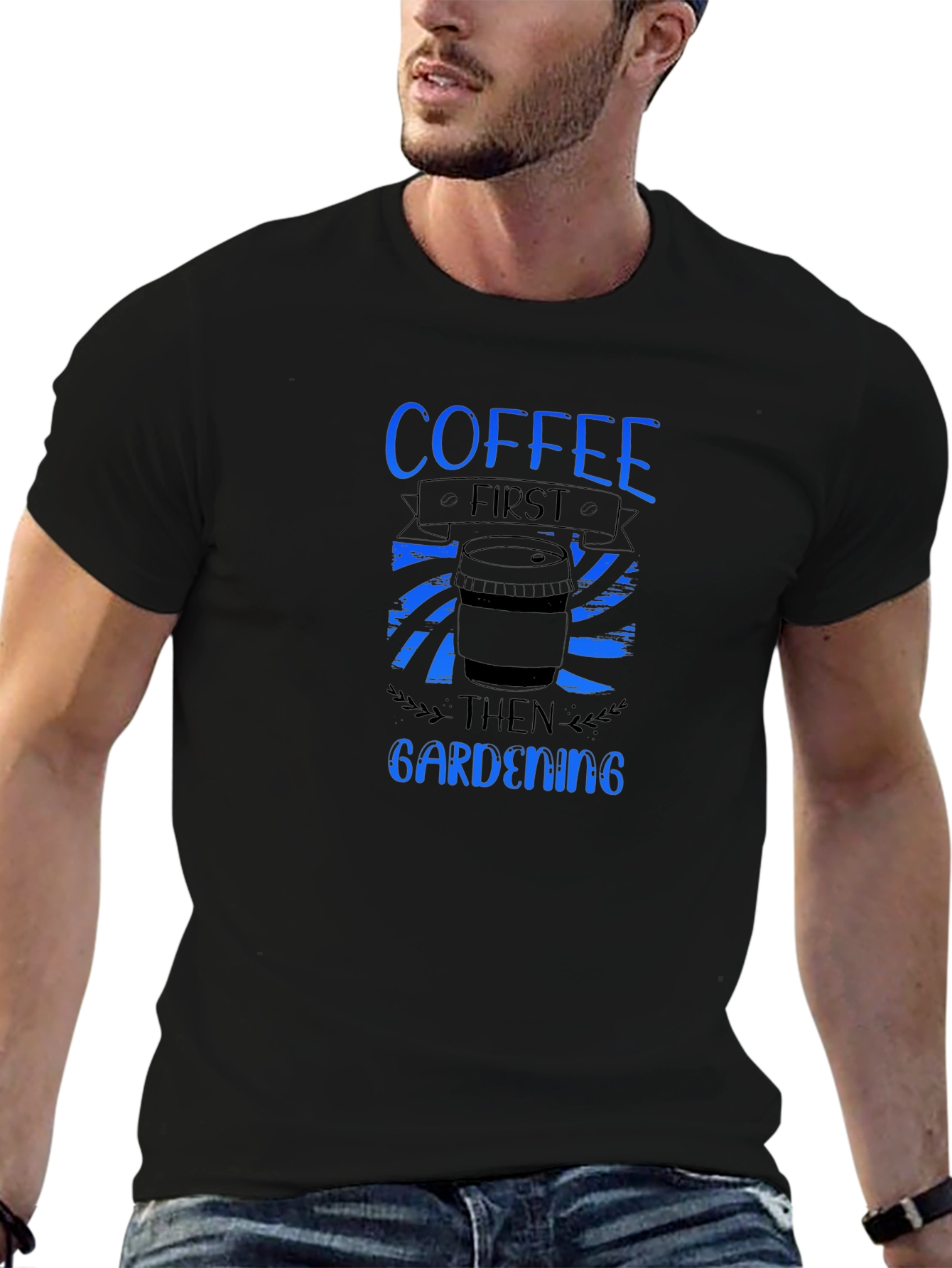 Coffee First Gardening Mens Black Tee