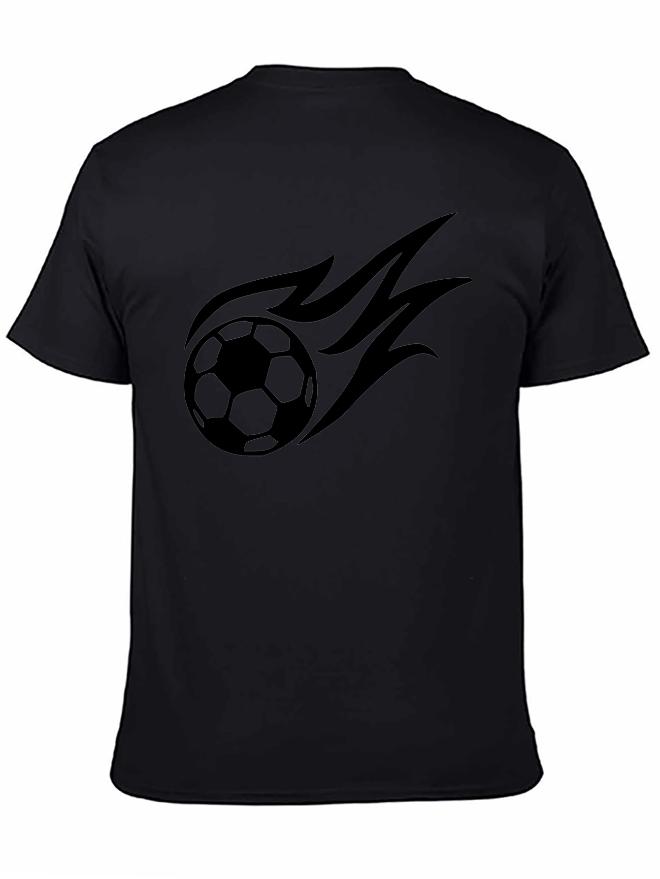 Mens Black T-Shirt with Soccer Ball Flame Design