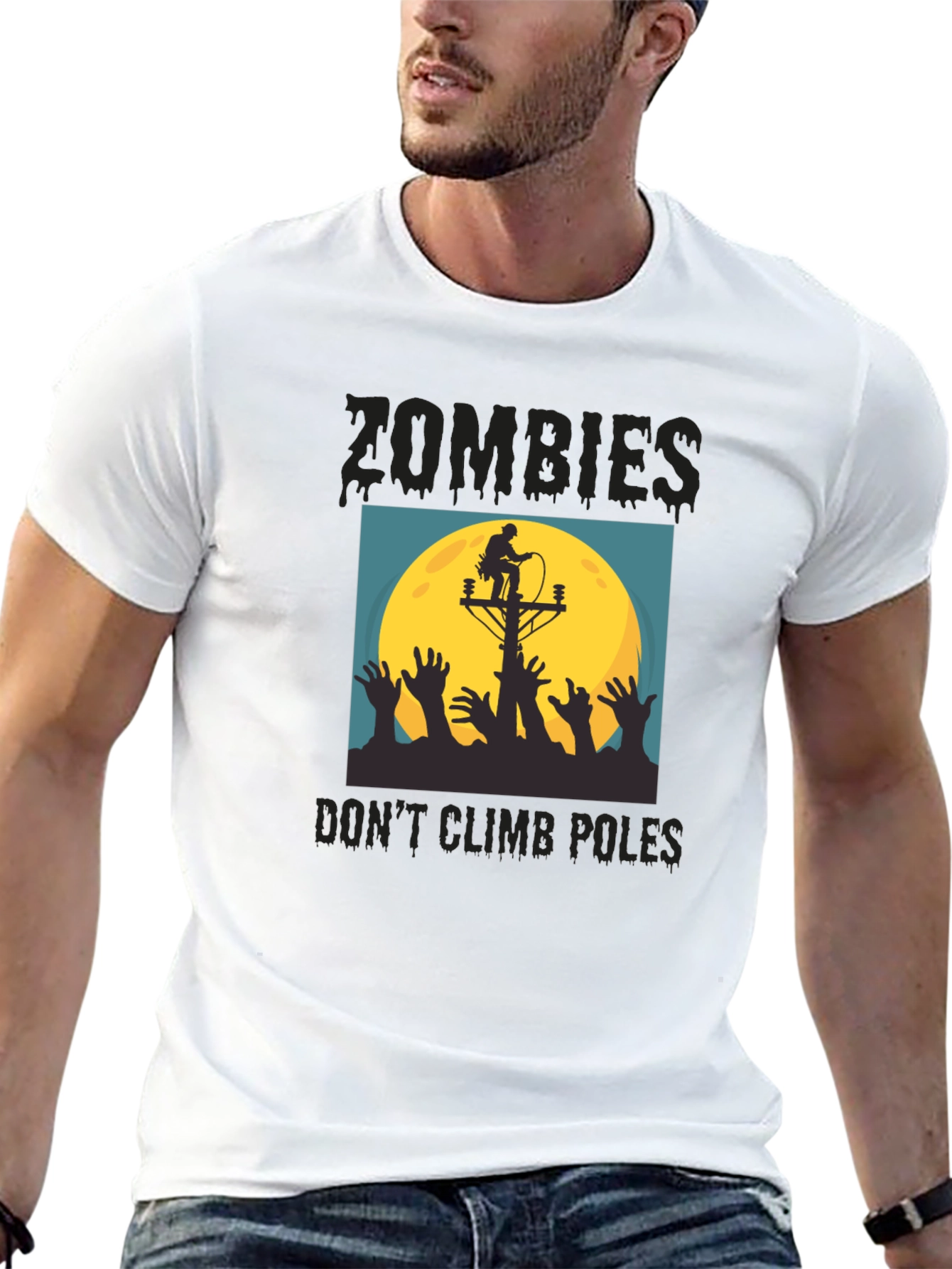 Zombies Dont Climb Poles T-Shirt - Halloween Humor