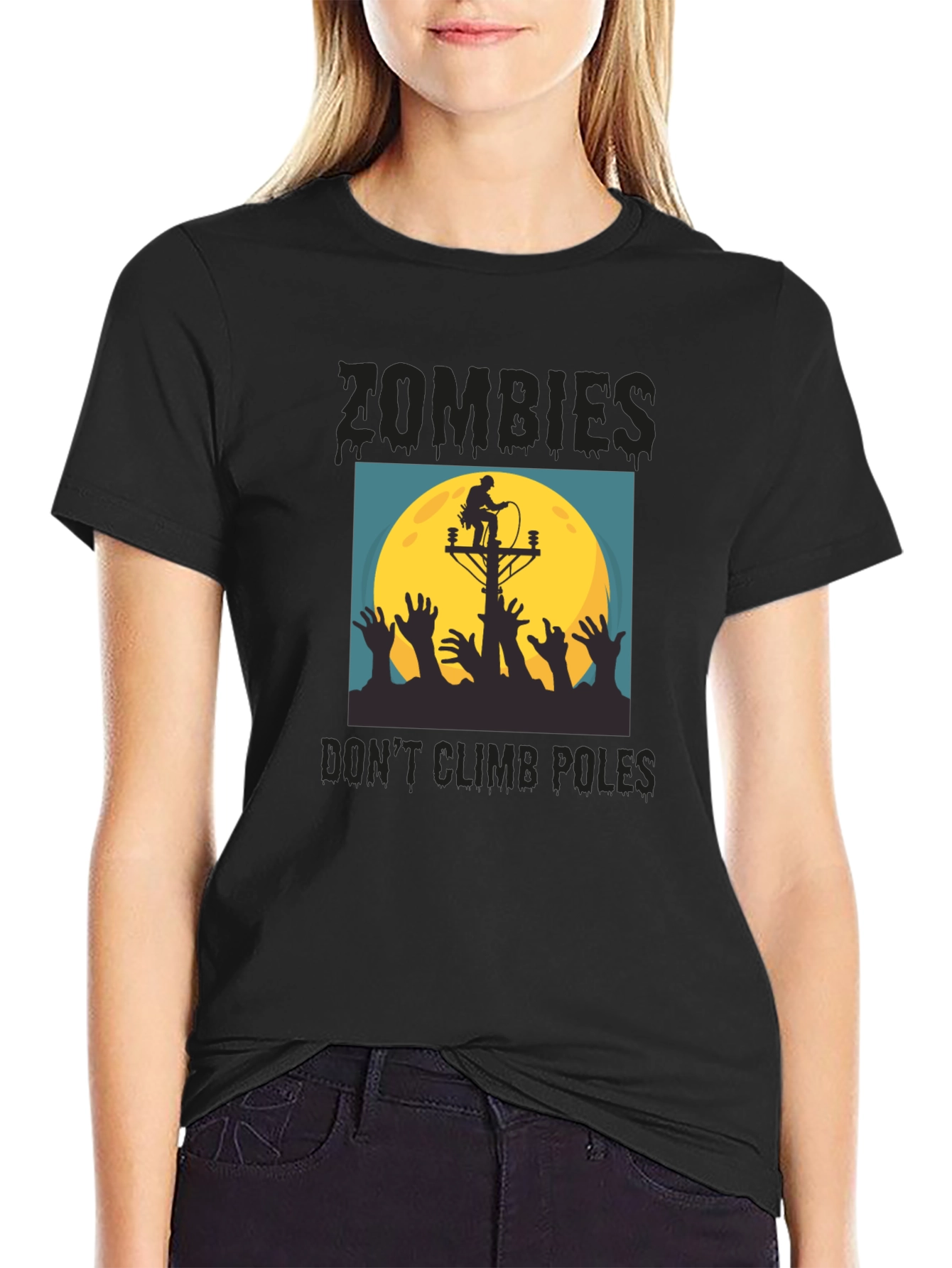 Zombies Dont Climb Poles T-Shirt - Halloween Humor