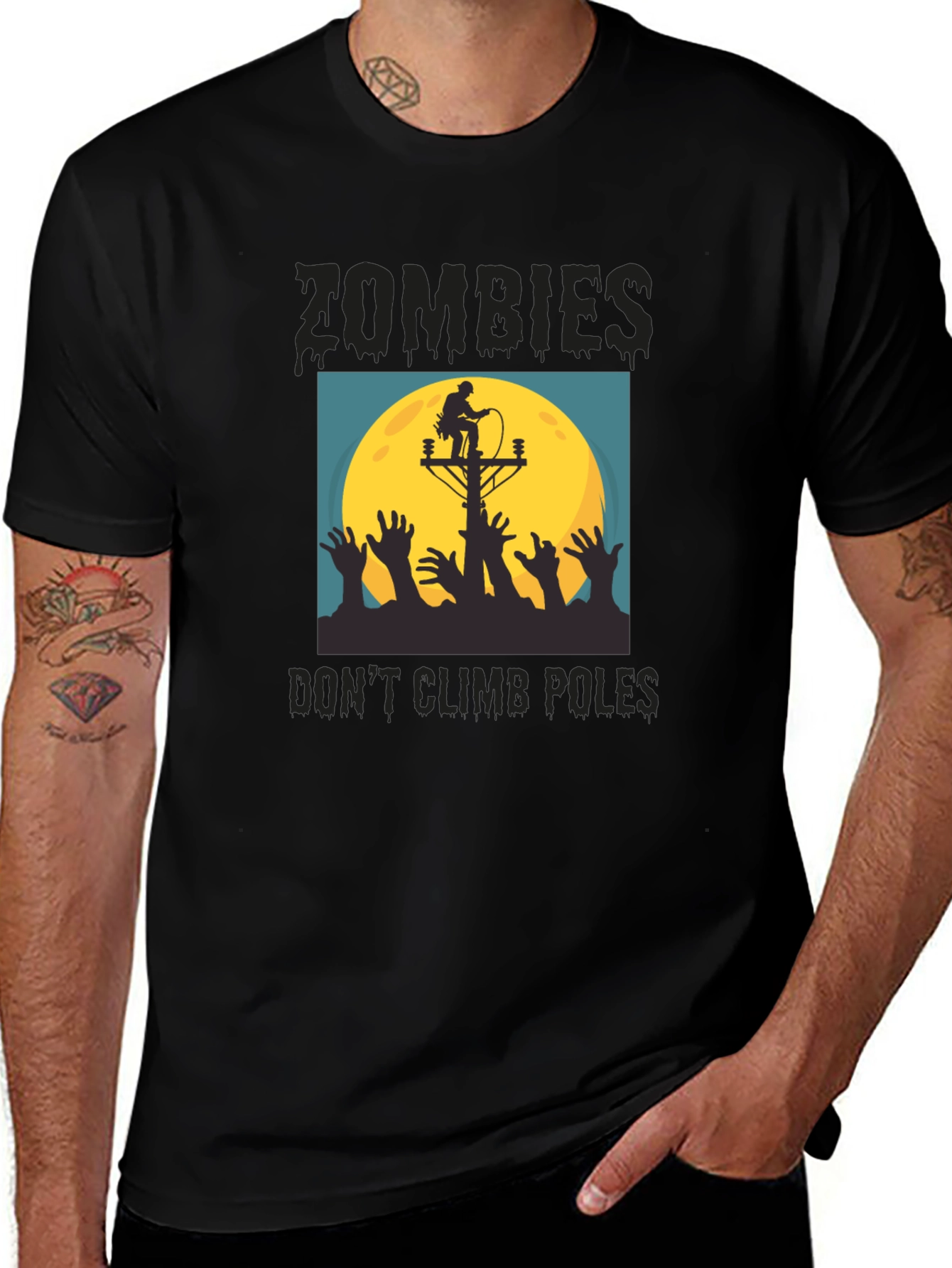 Zombies Dont Climb Poles T-Shirt - Halloween Humor