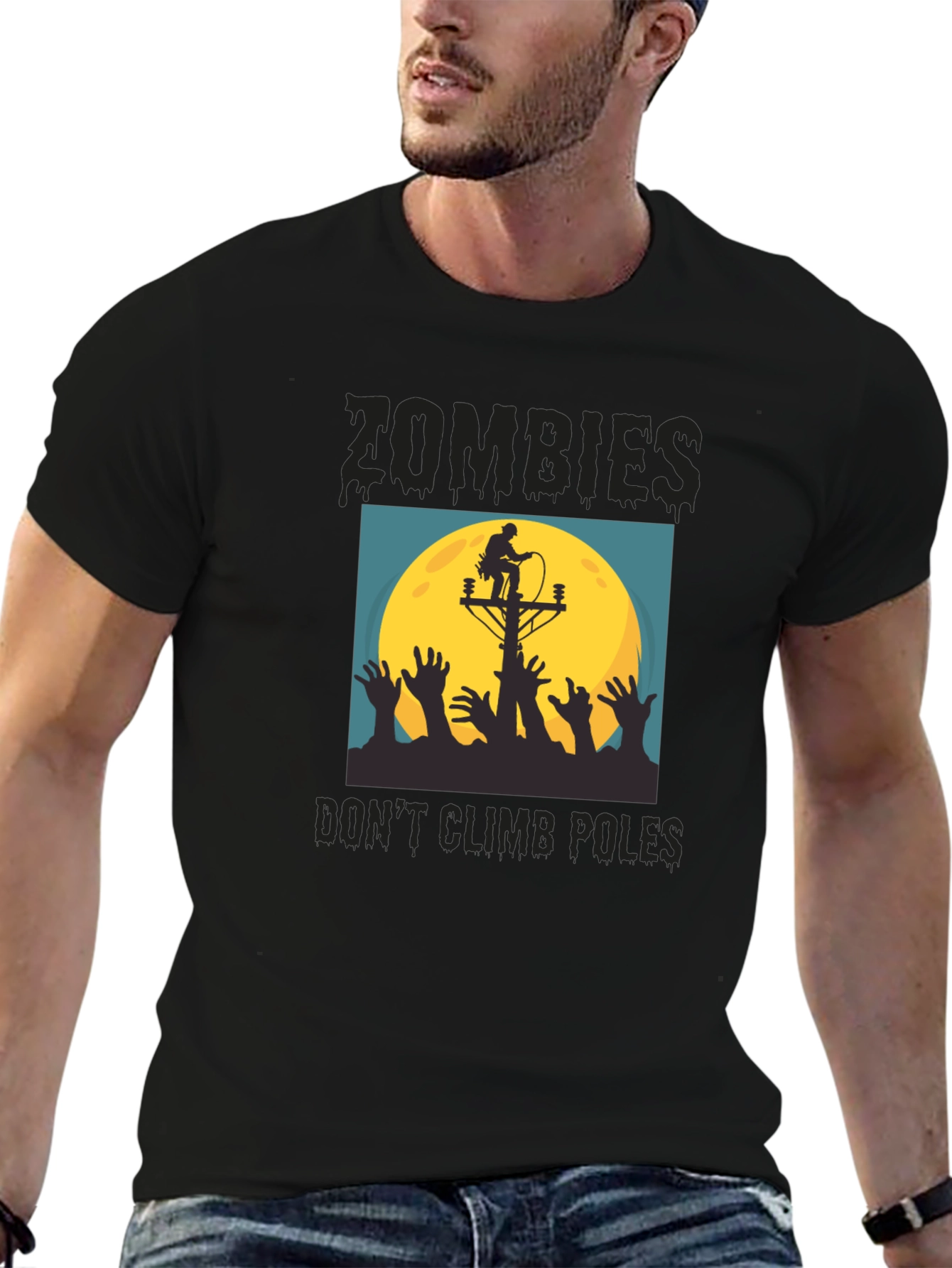 Zombies Dont Climb Poles T-Shirt - Halloween Humor