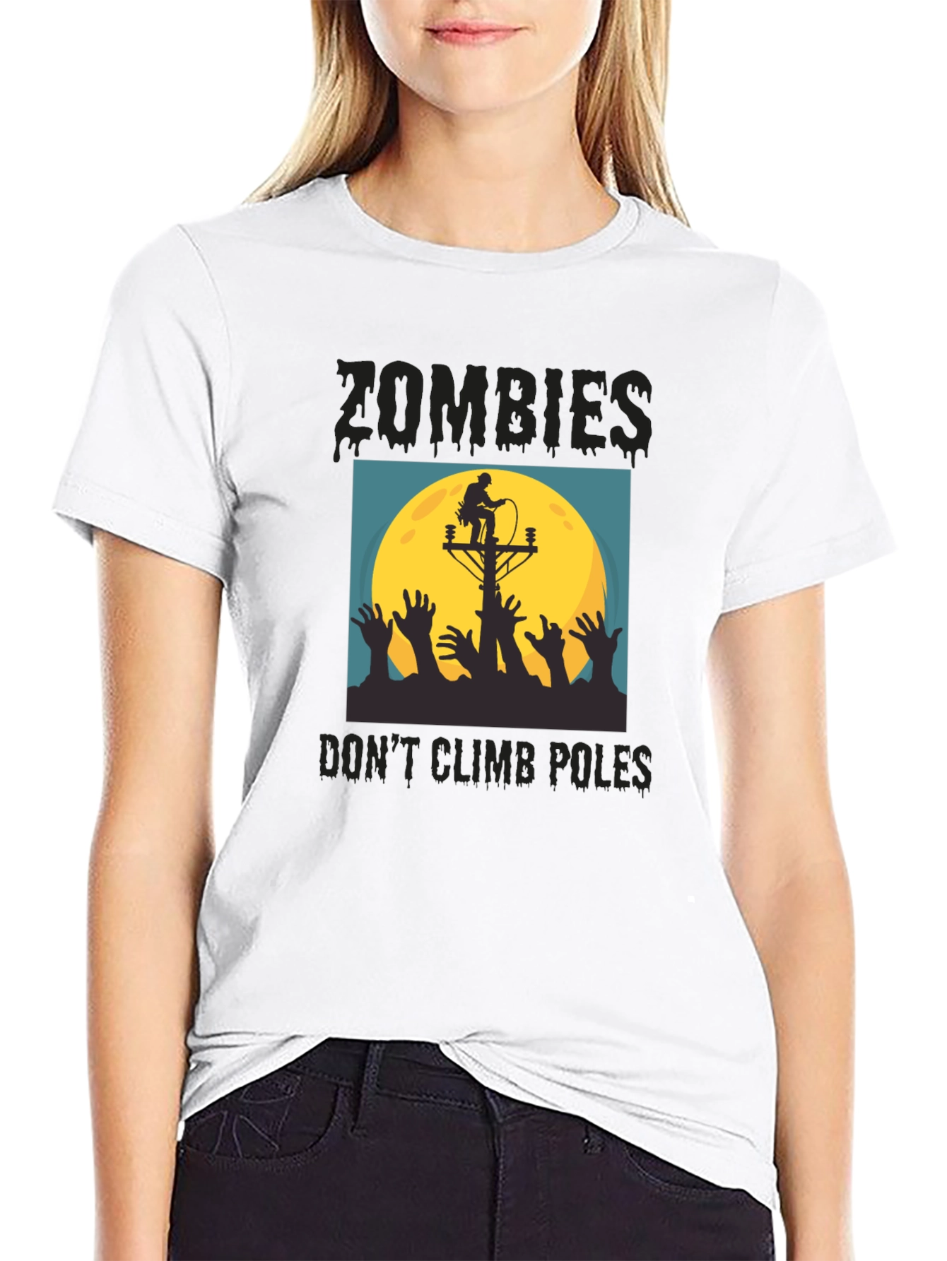 Zombies Dont Climb Poles T-Shirt - Halloween Humor