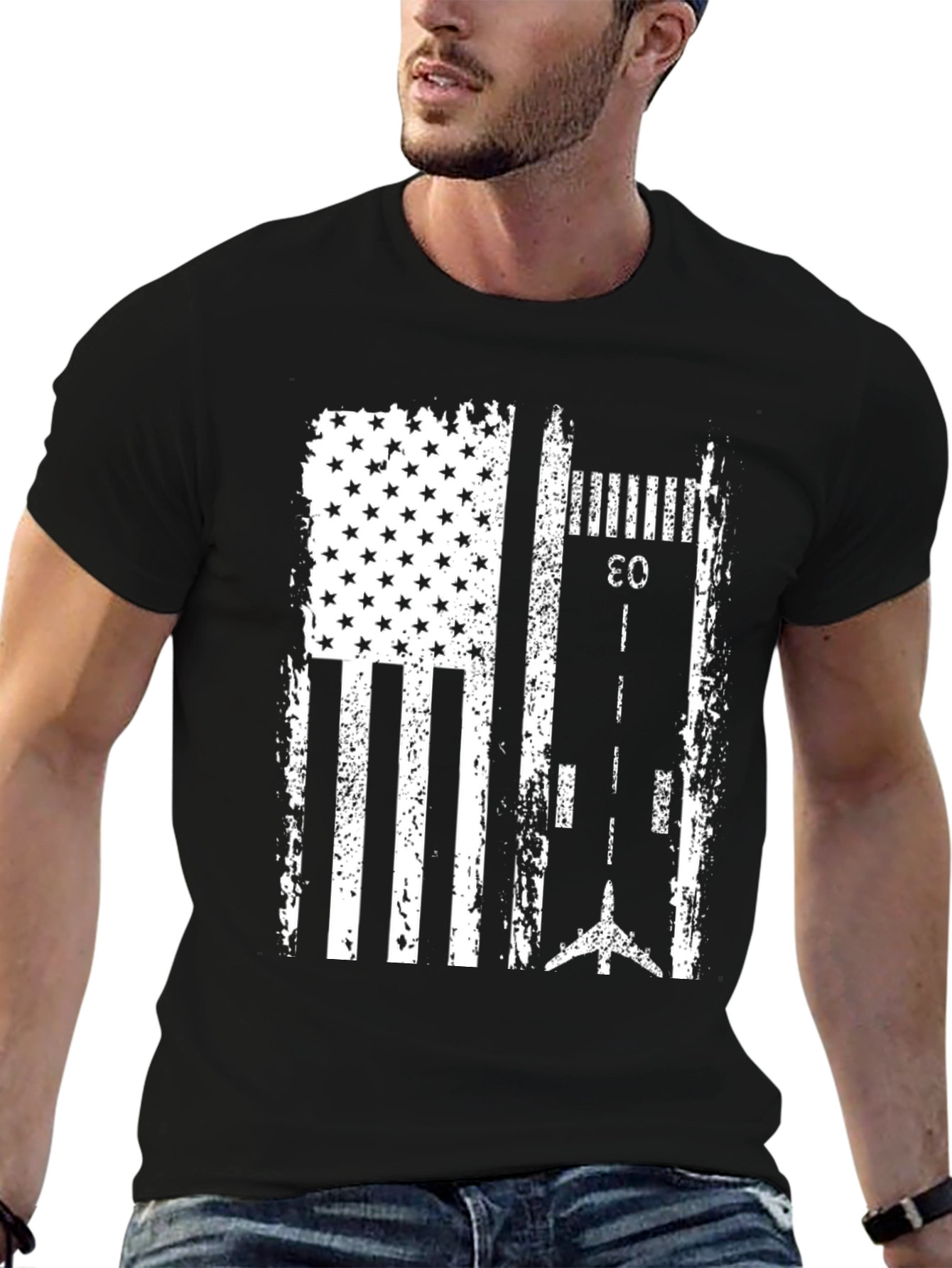 American Flag Runway Aviation T-Shirt
