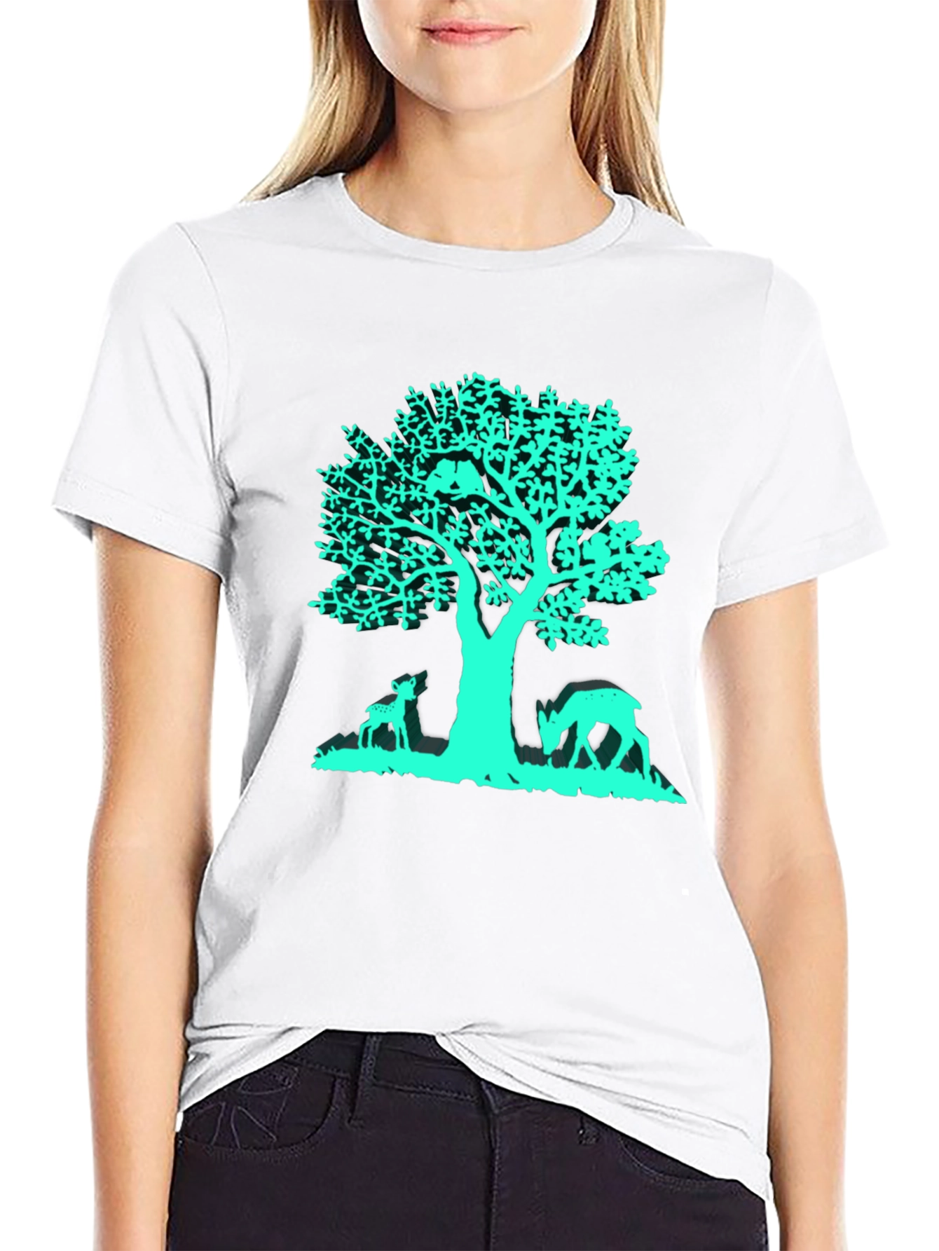 Tree & Deer Graphic Tee - Black