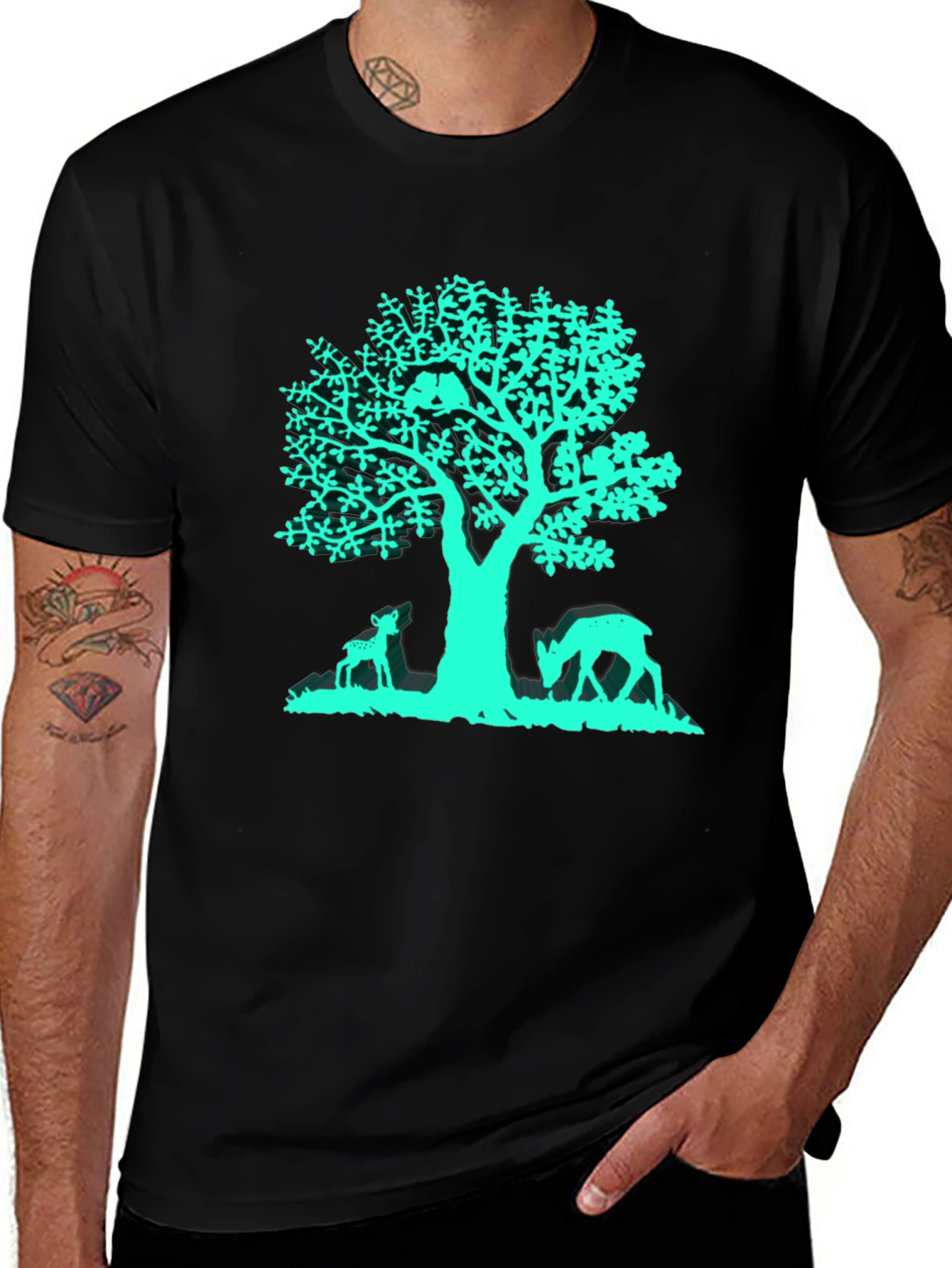Tree & Deer Graphic Tee - Black