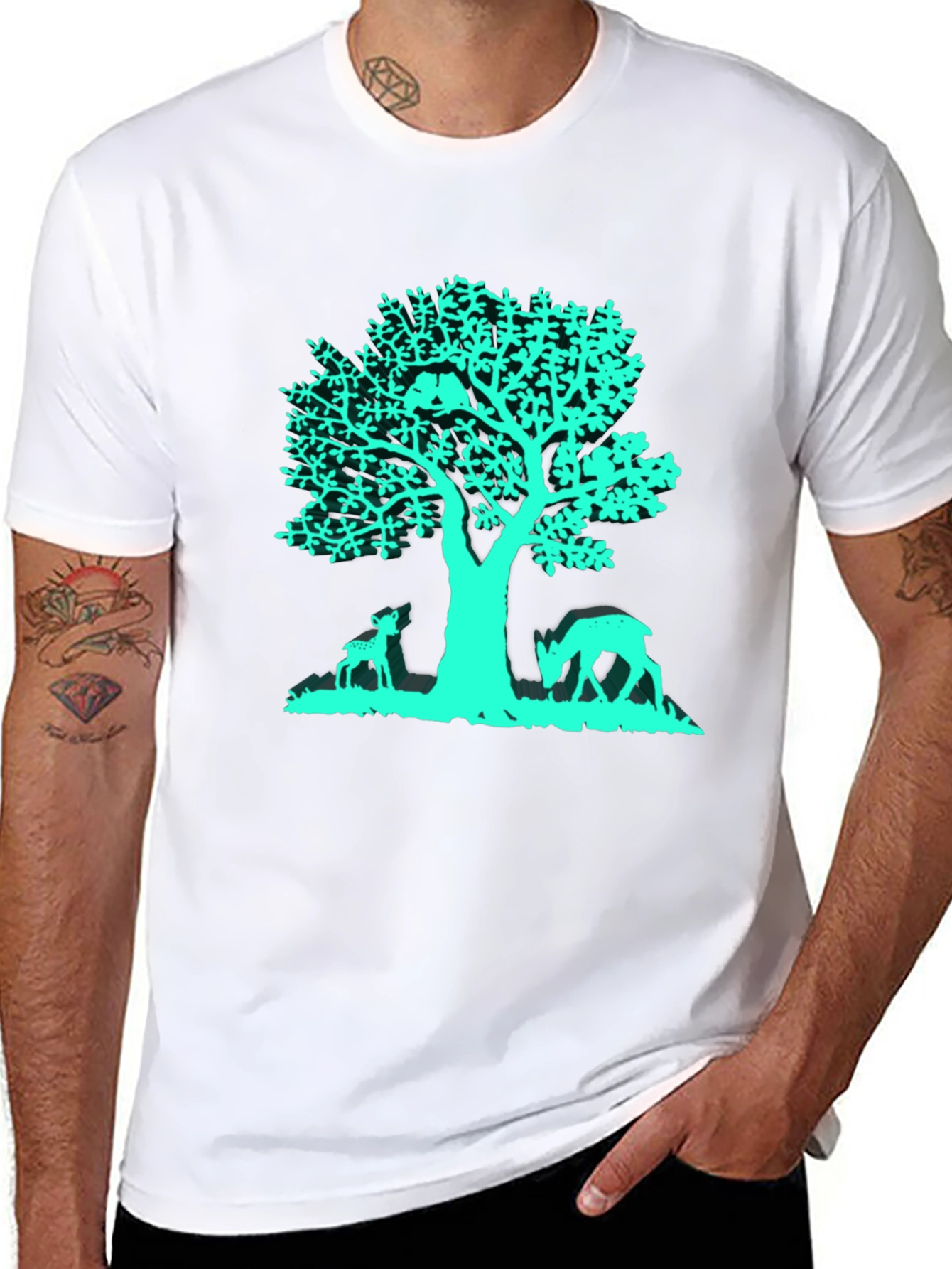Tree & Deer Graphic Tee - Black