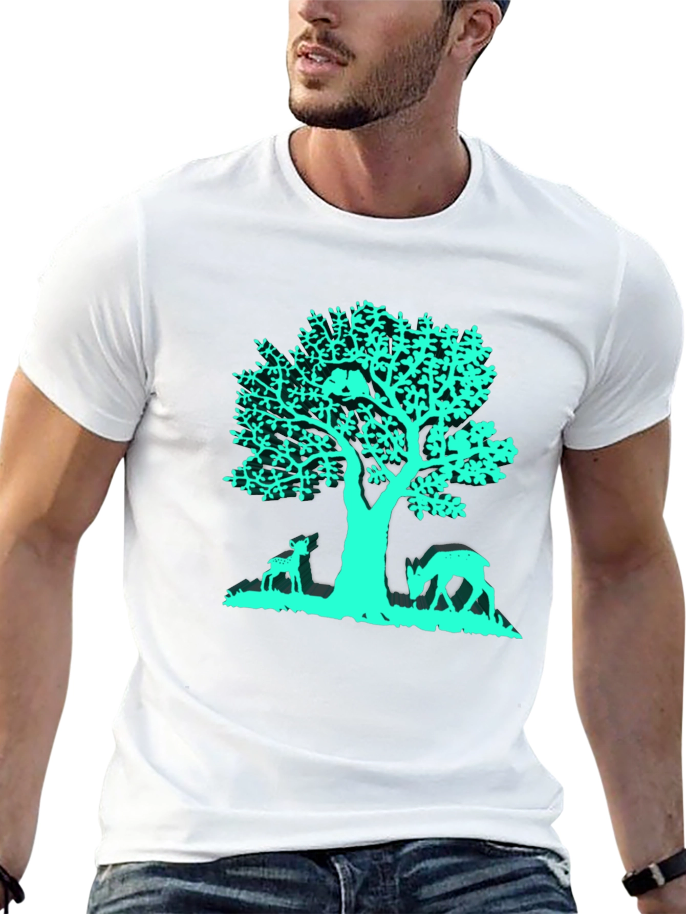 Tree & Deer Graphic Tee - Black