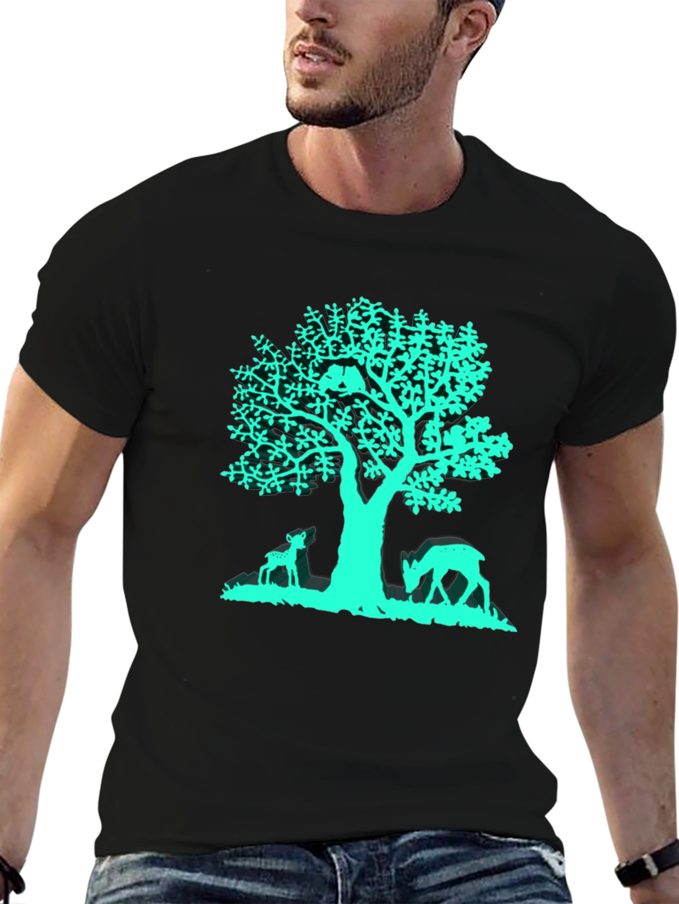 Tree & Deer Graphic Tee - Black