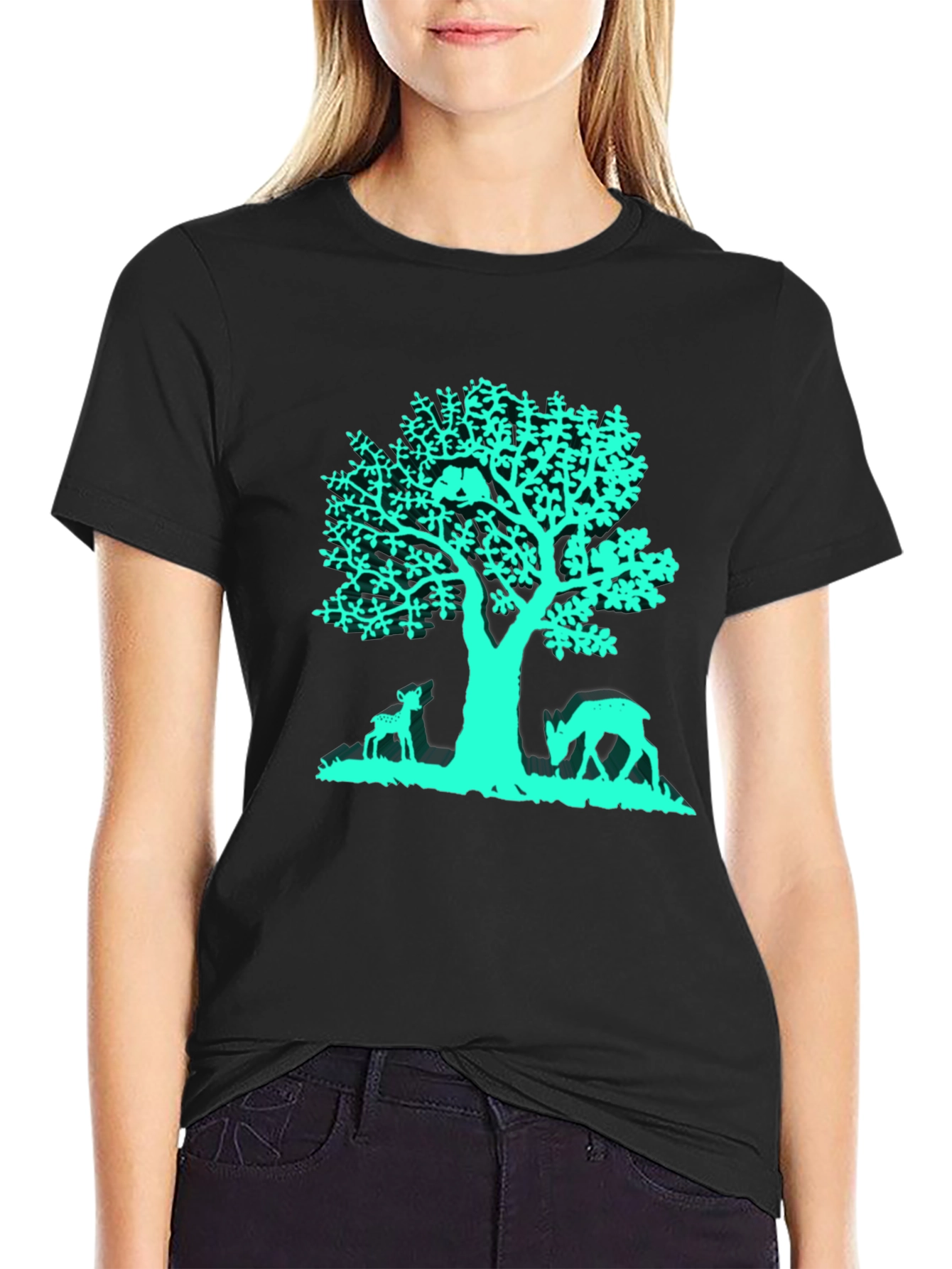 Tree & Deer Graphic Tee - Black
