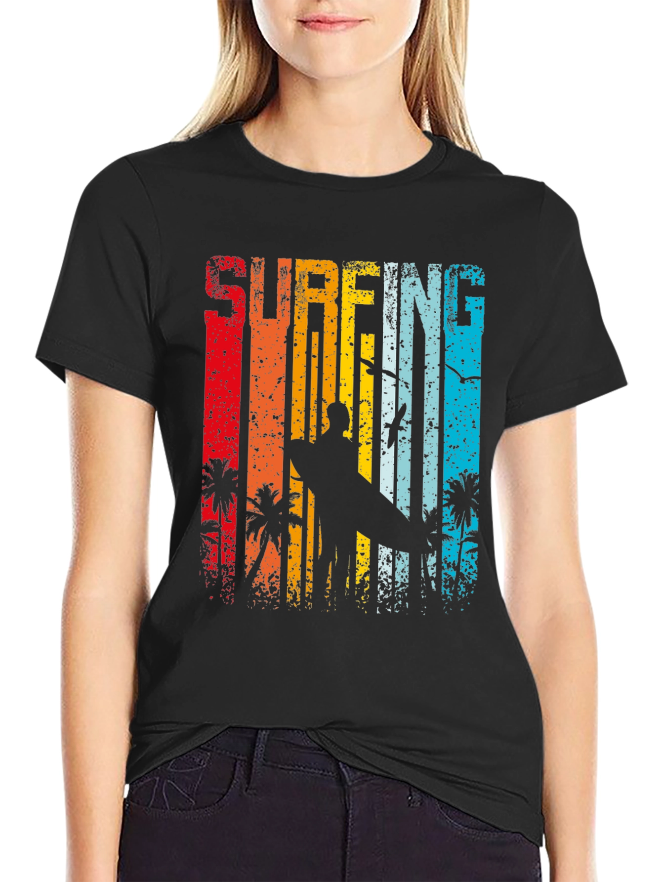 Retro Surfing Graphic Tee - Black