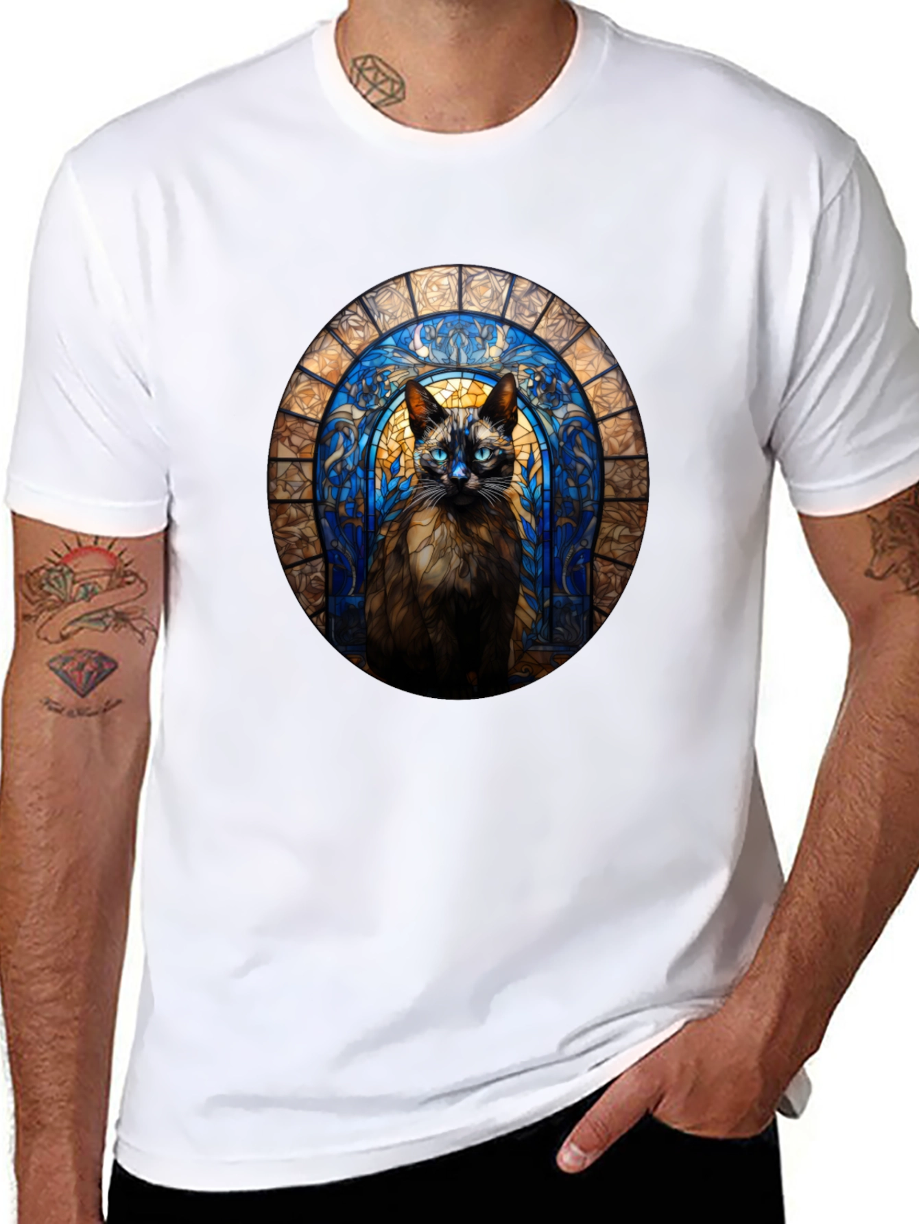 Stained Glass Cat T-Shirt - Unique Art Tee
