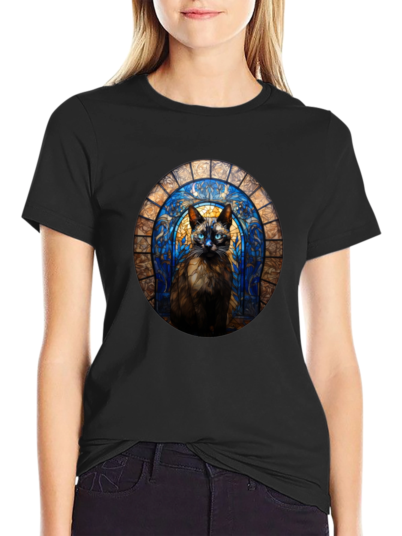 Stained Glass Cat T-Shirt - Unique Art Tee