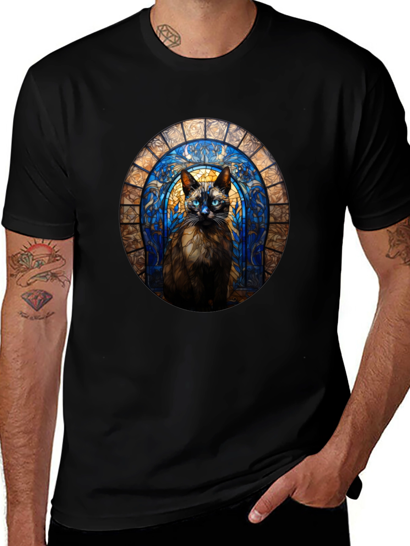 Stained Glass Cat T-Shirt - Unique Art Tee