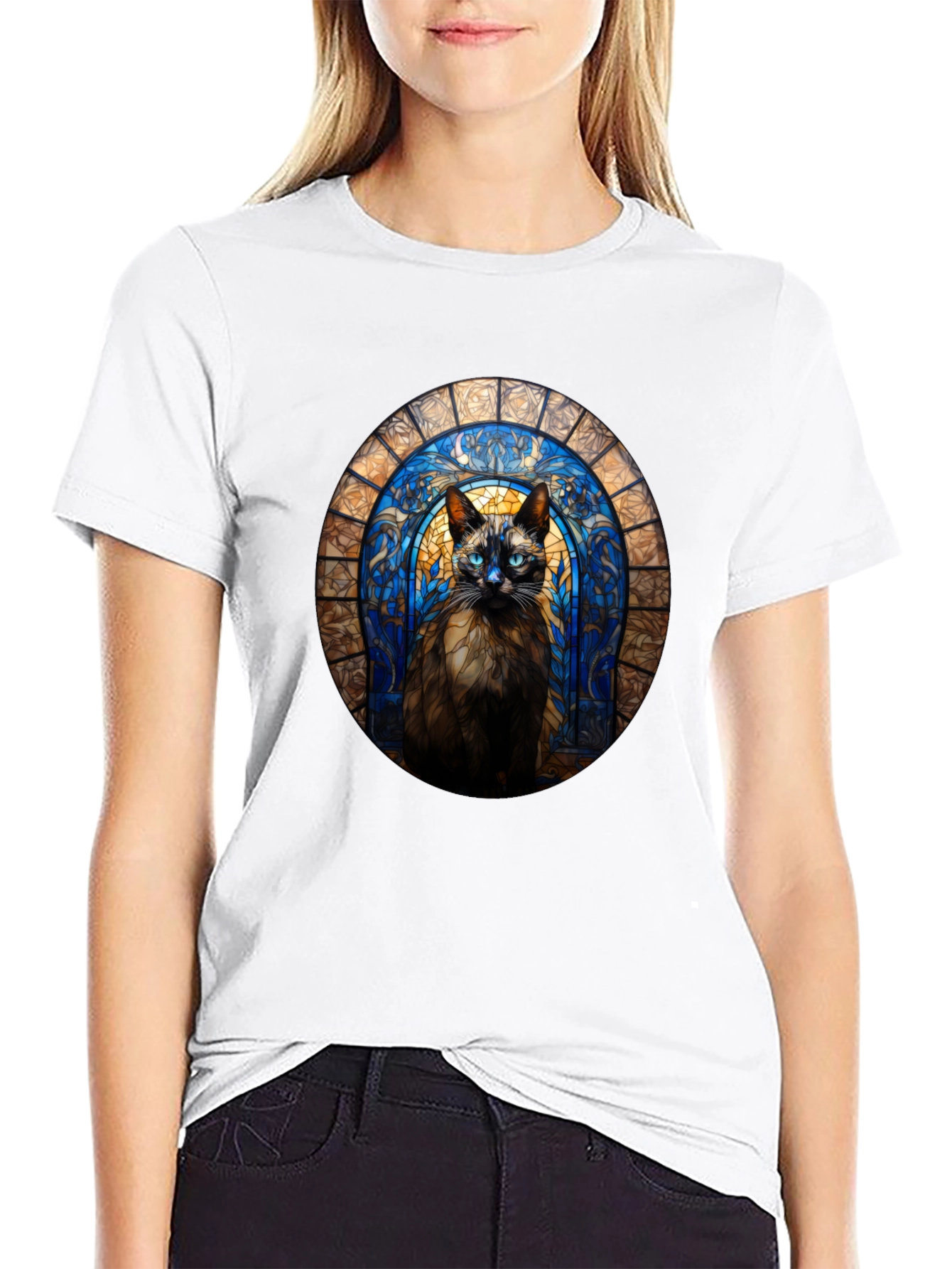 Stained Glass Cat T-Shirt - Unique Art Tee