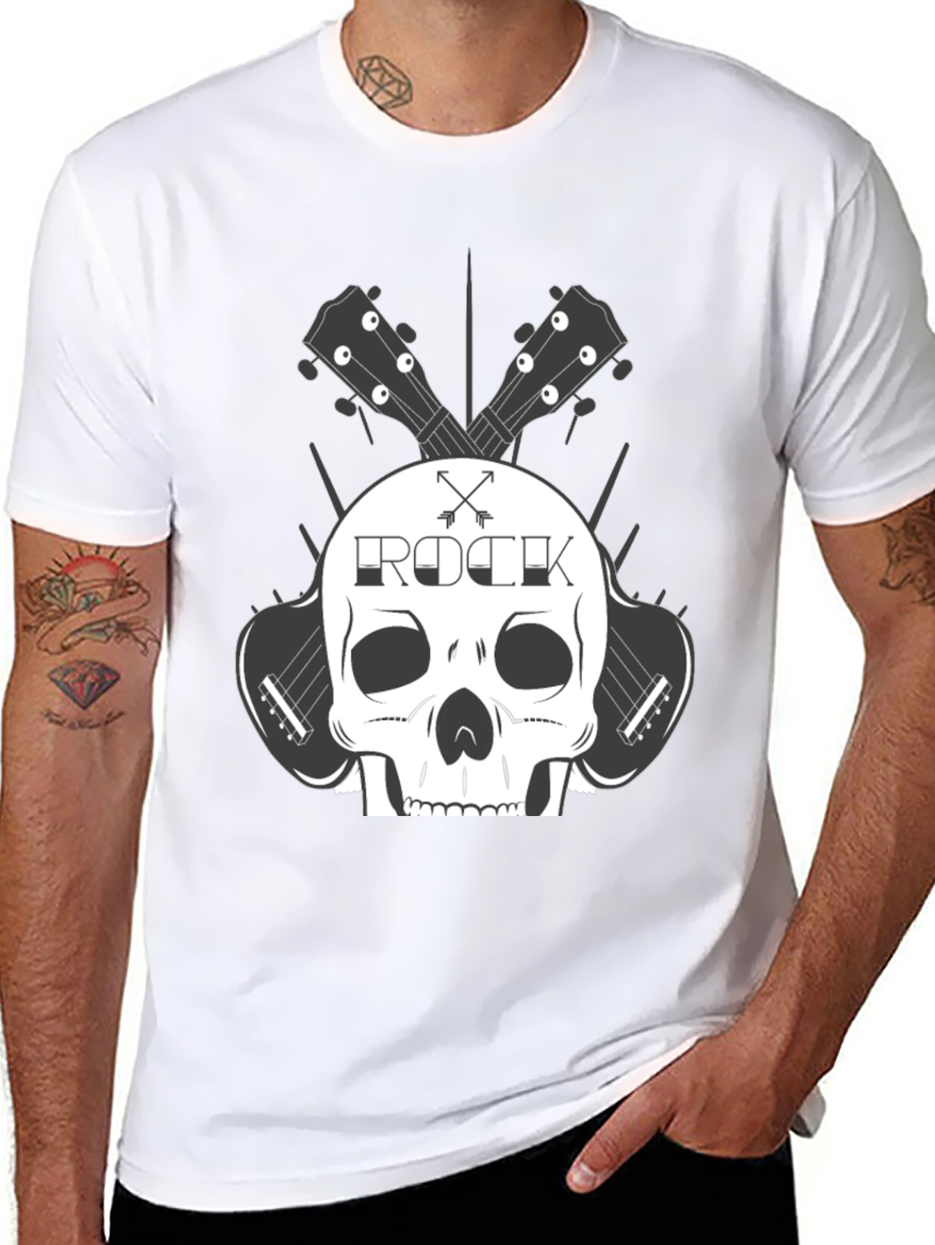 Rock Skull Guitar T-Shirt - Black