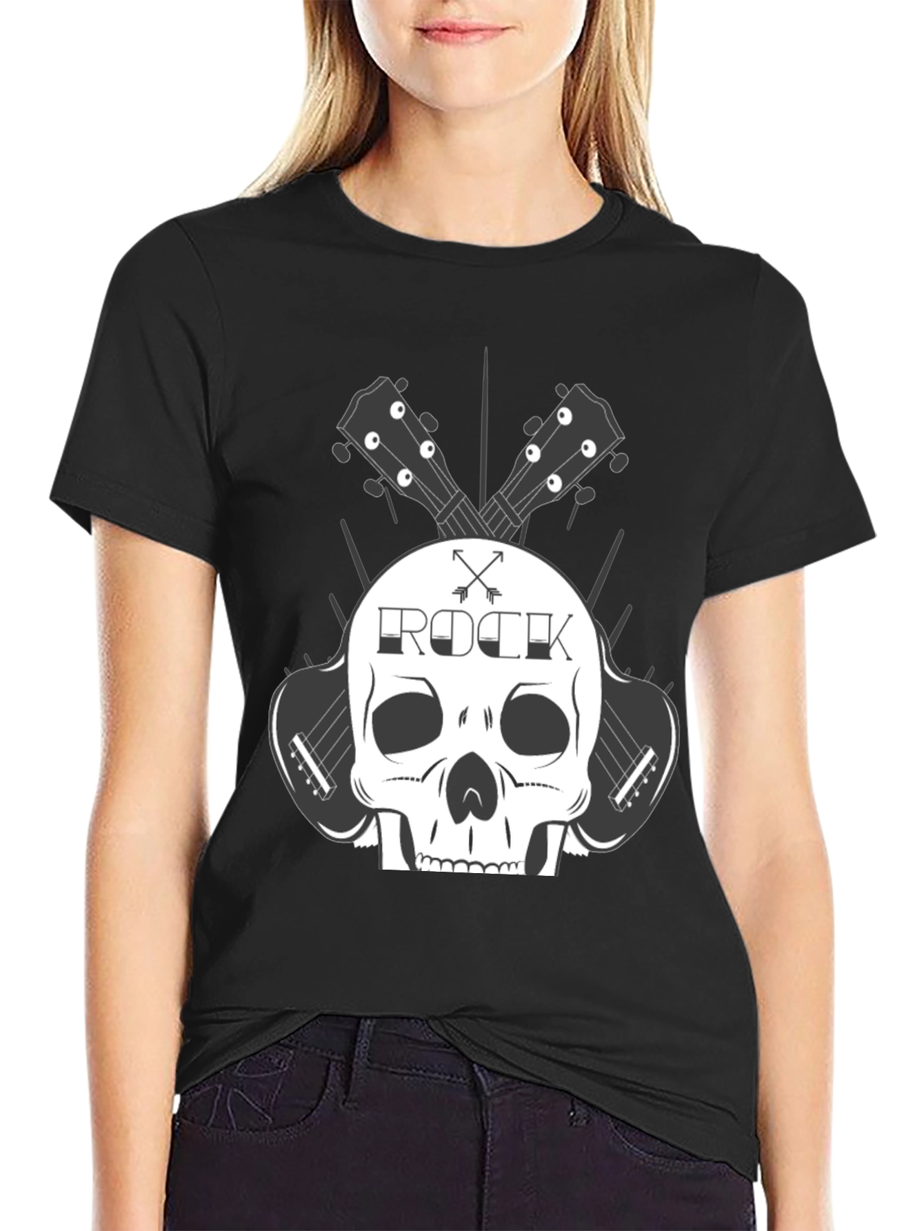 Rock Skull Guitar T-Shirt - Black