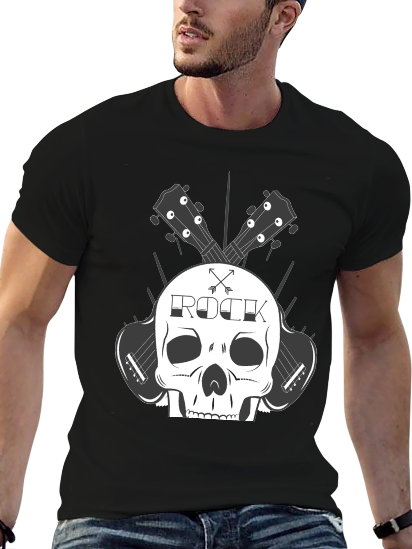 Rock Skull Guitar T-Shirt - Black