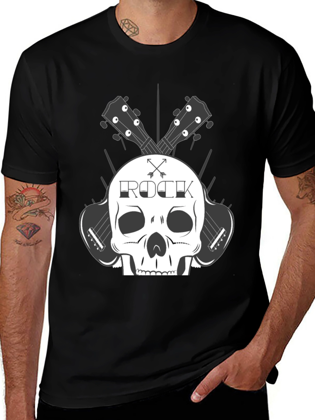 Rock Skull Guitar T-Shirt - Black