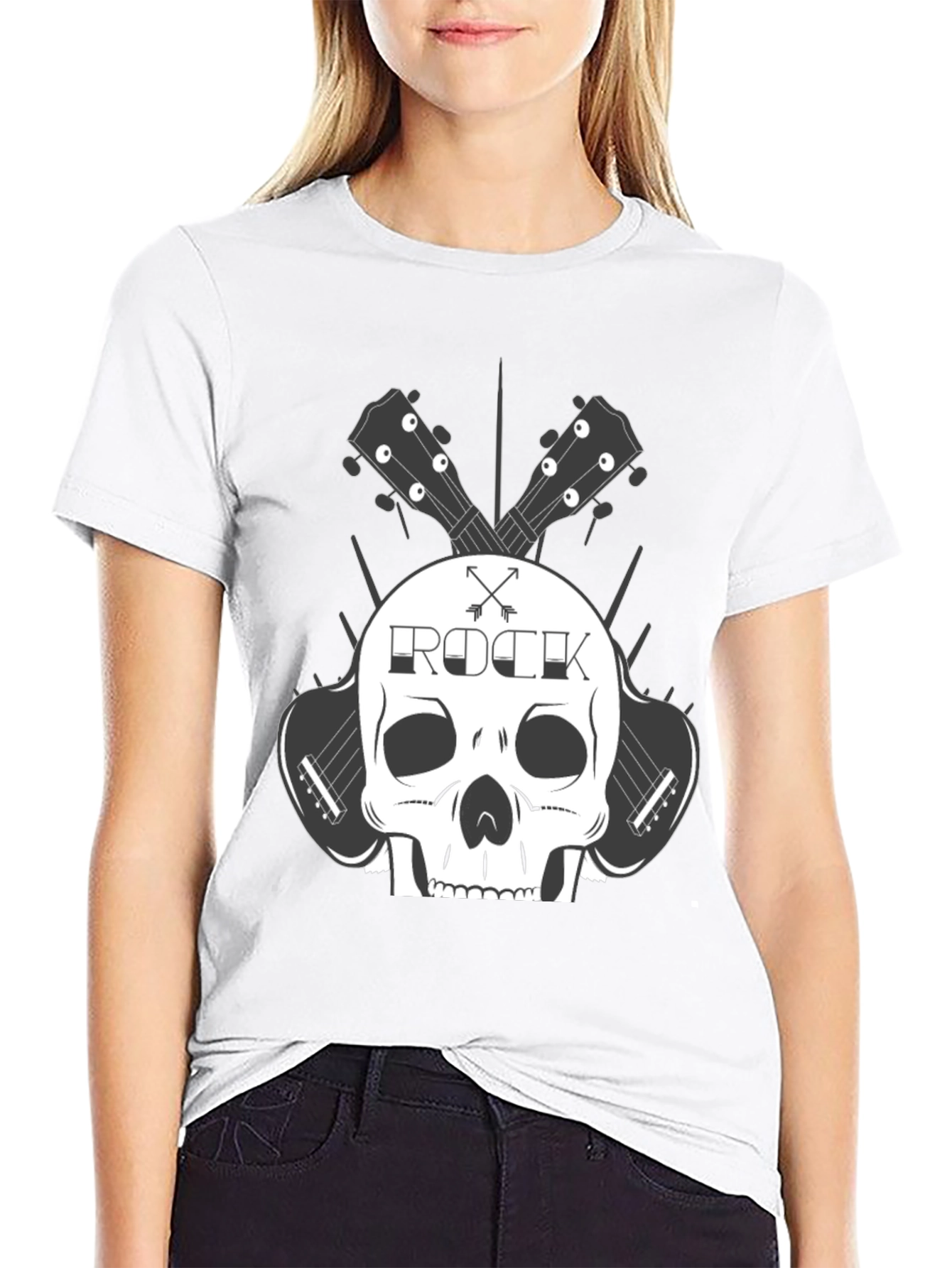 Rock Skull Guitar T-Shirt - Black