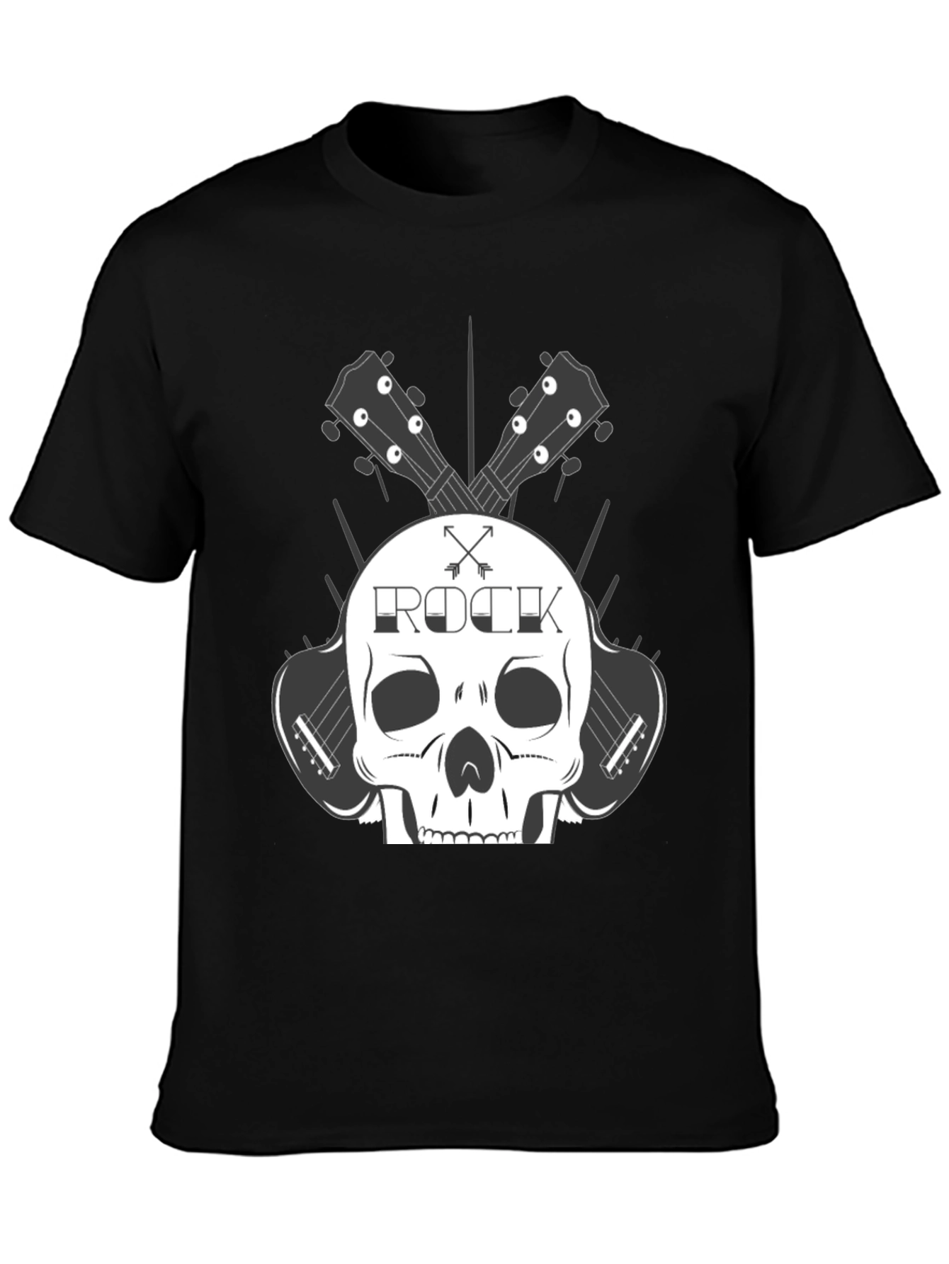 Rock Skull Guitar T-Shirt - Black