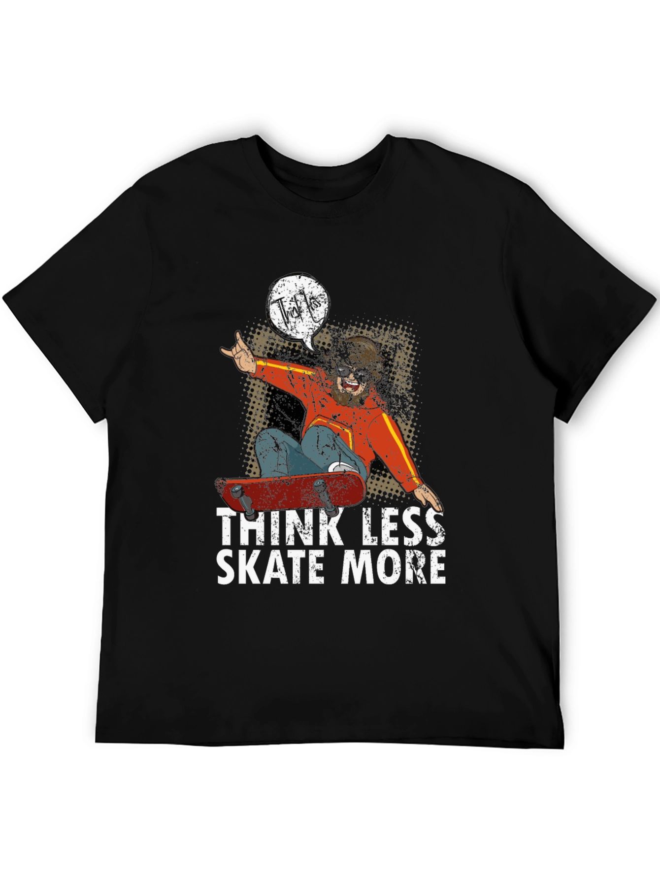 Think Less Skate More Black Graphic Tee