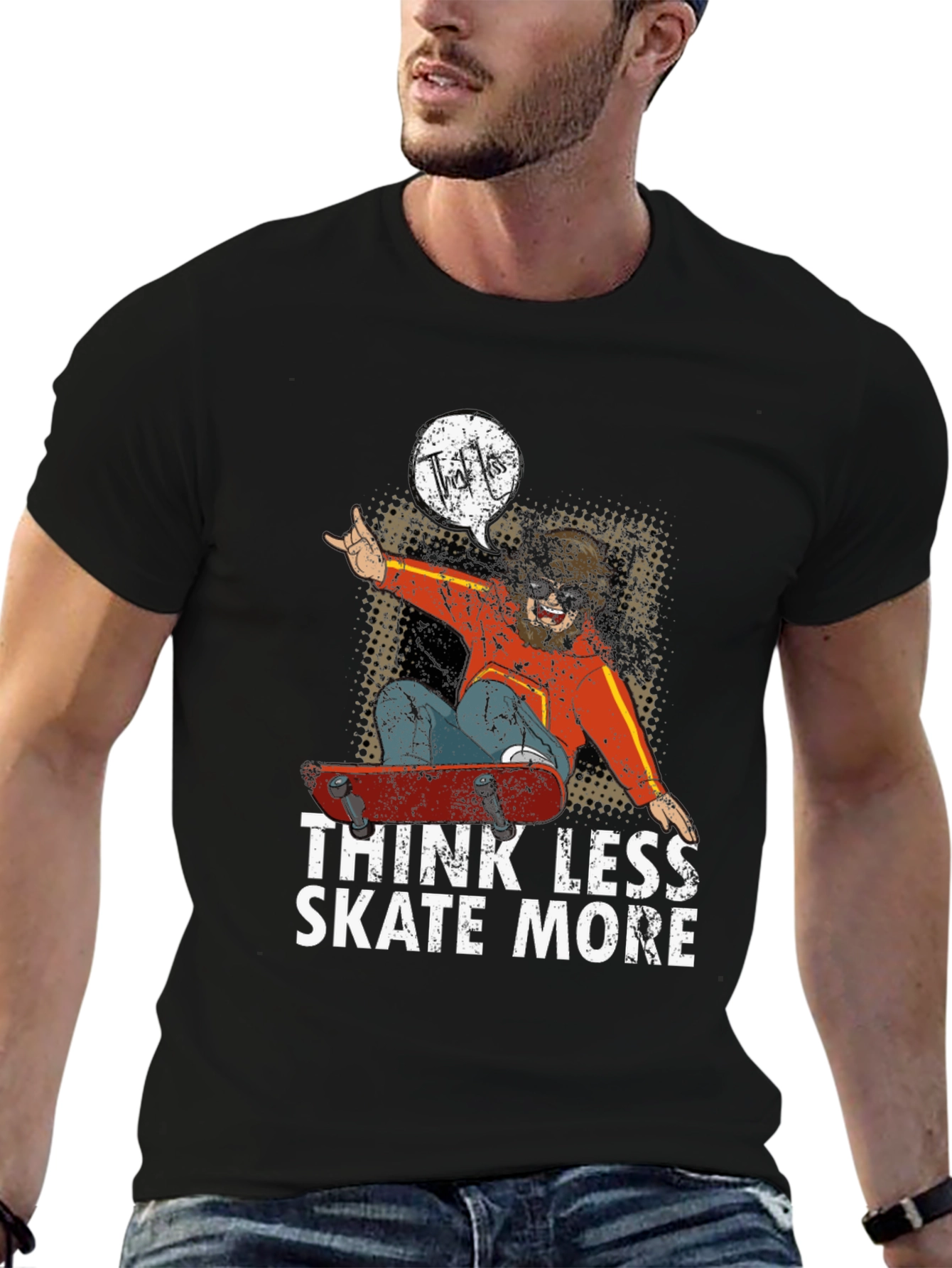 Think Less Skate More Black Graphic Tee