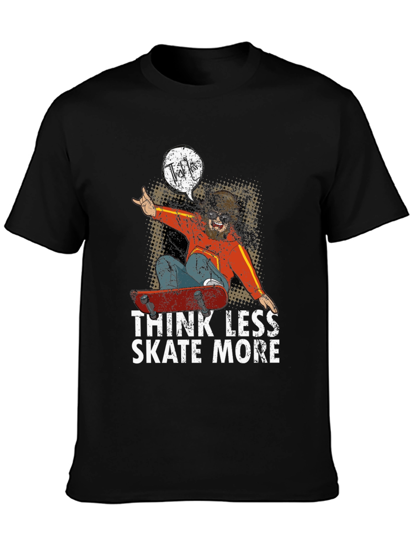 Think Less Skate More Black Graphic Tee