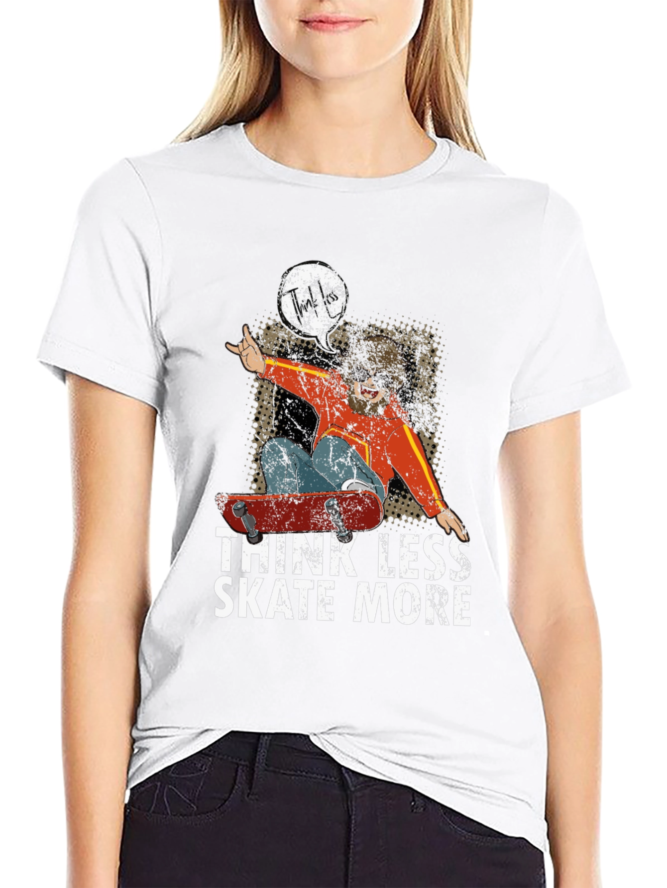 Think Less Skate More Black Graphic Tee