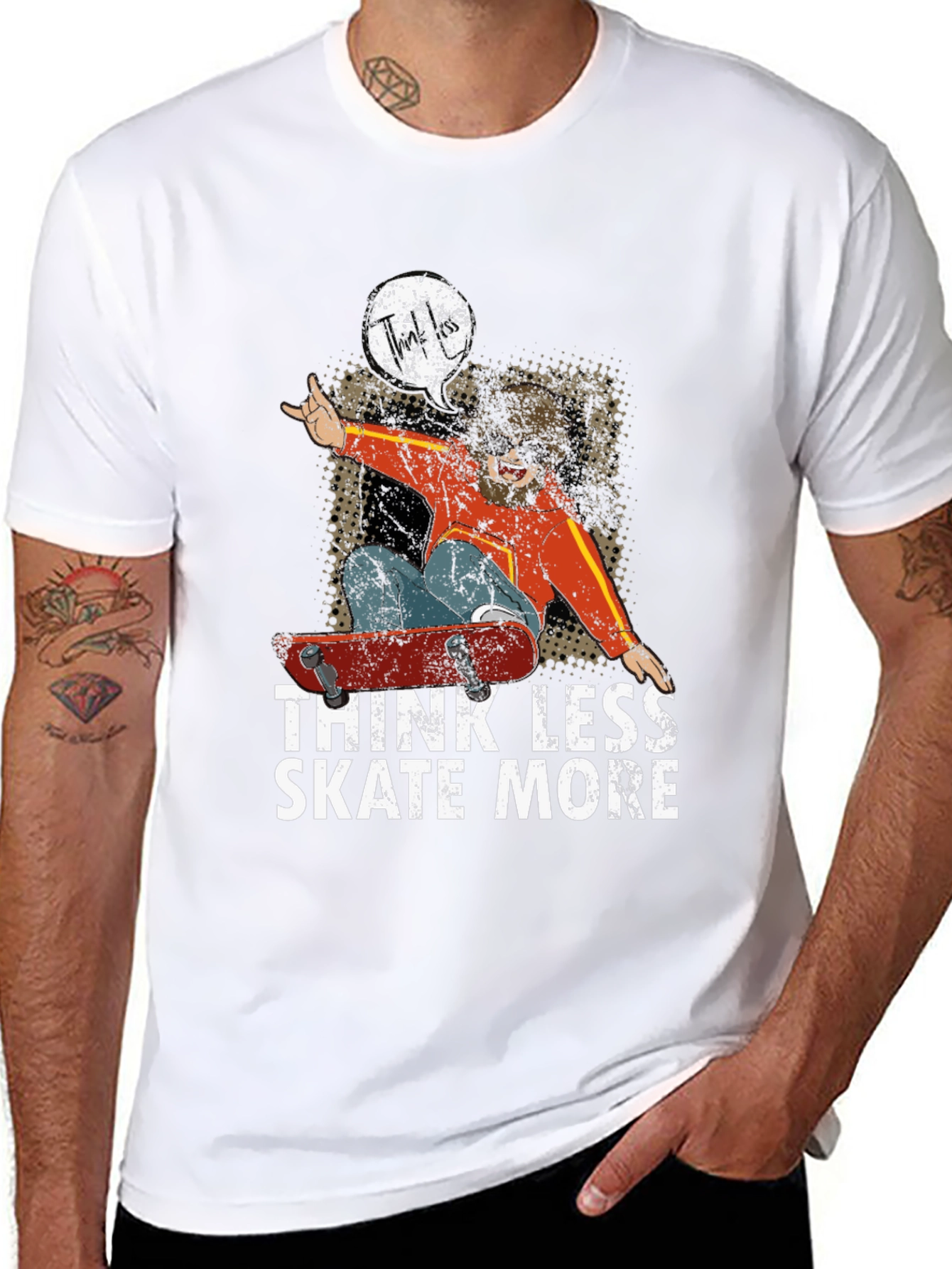 Think Less Skate More Black Graphic Tee