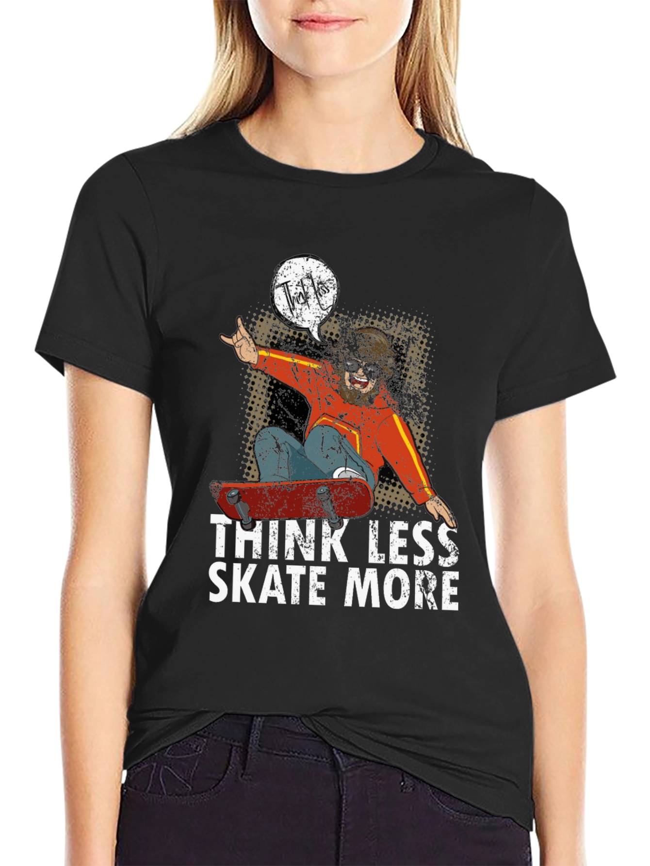 Think Less Skate More Black Graphic Tee