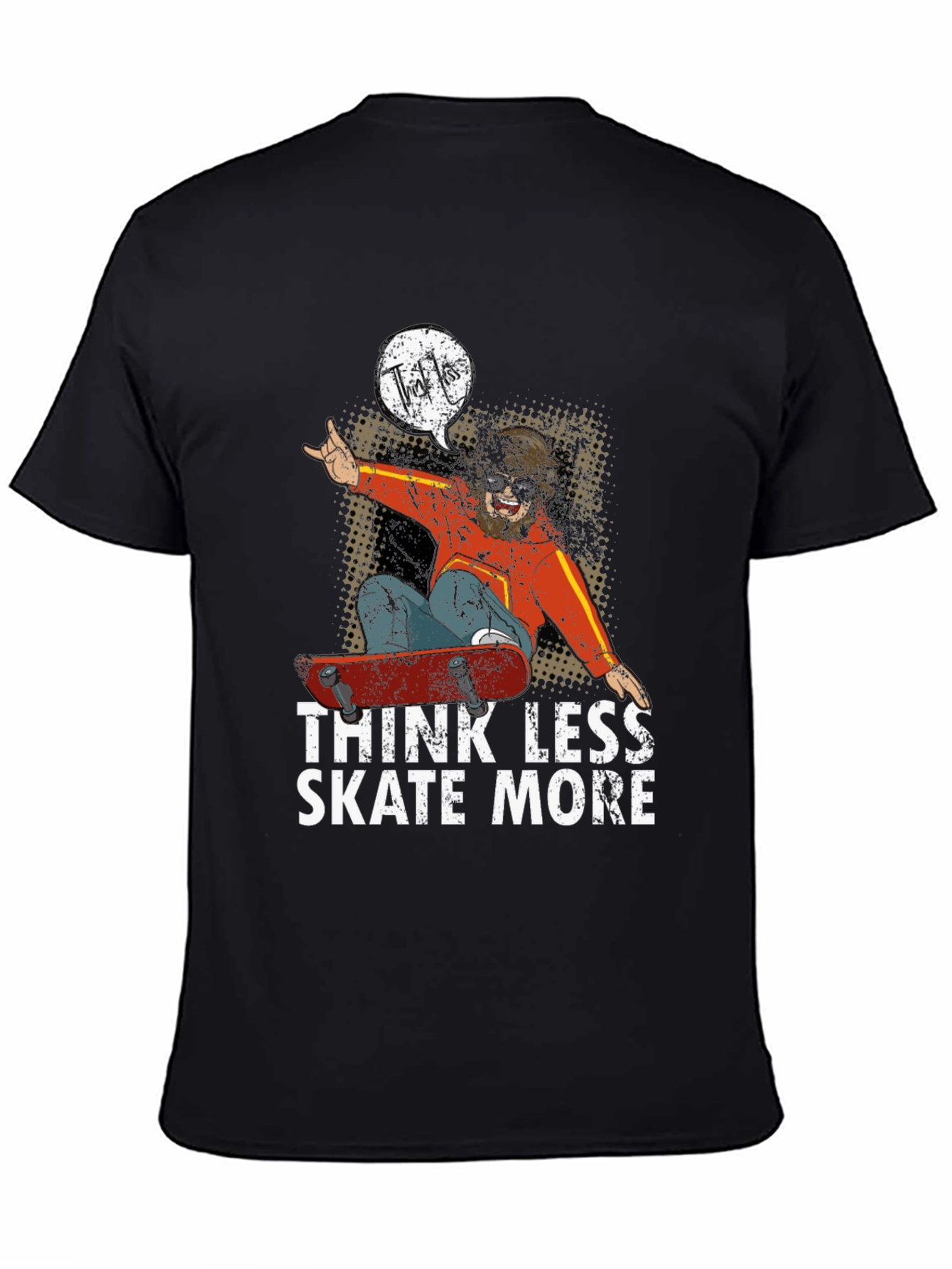 Think Less Skate More Black Graphic Tee