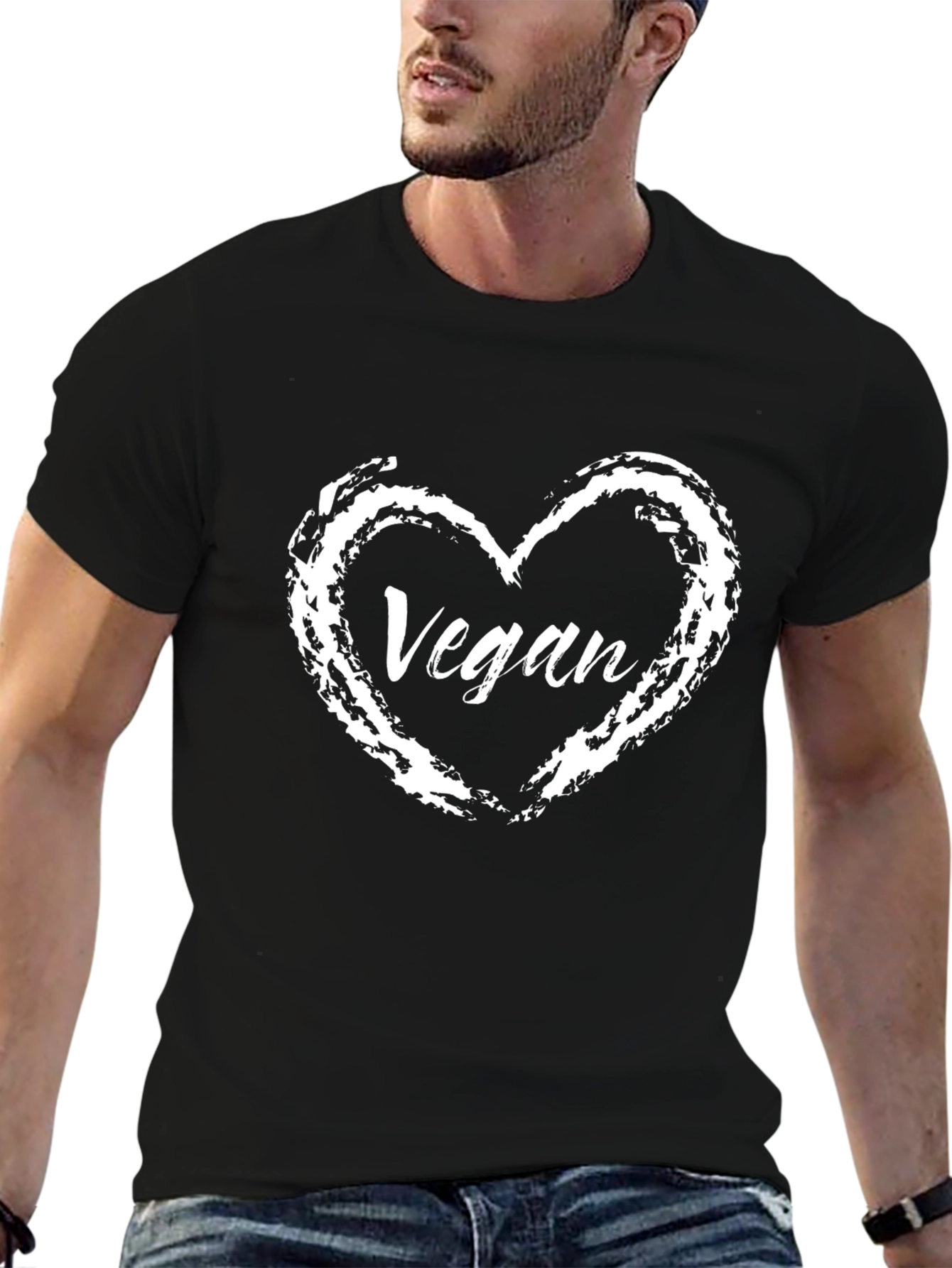 Vegan Heart Graphic Tee - Black Crew Neck T-Shirt