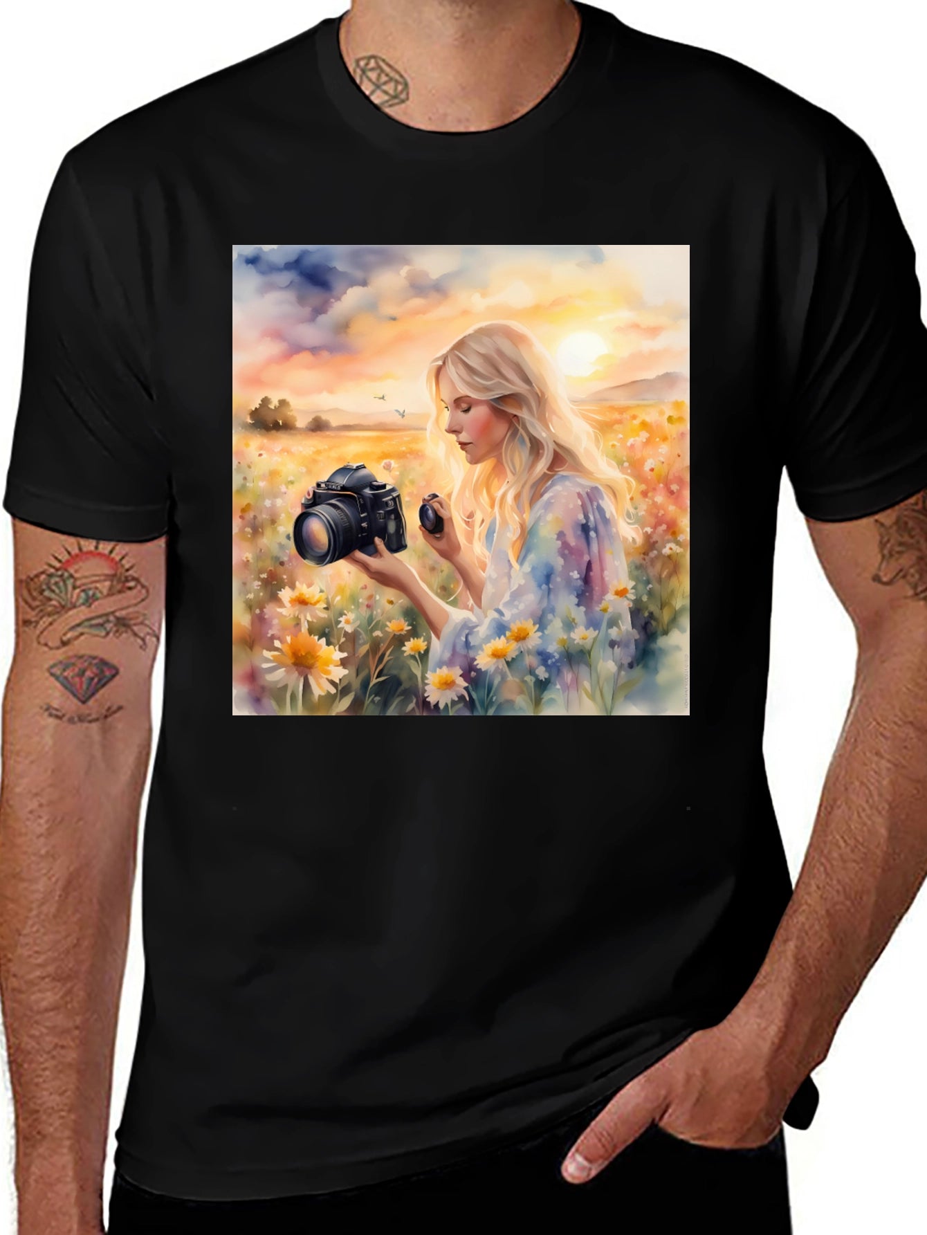 Woman Photographer Art Print Black T-Shirt