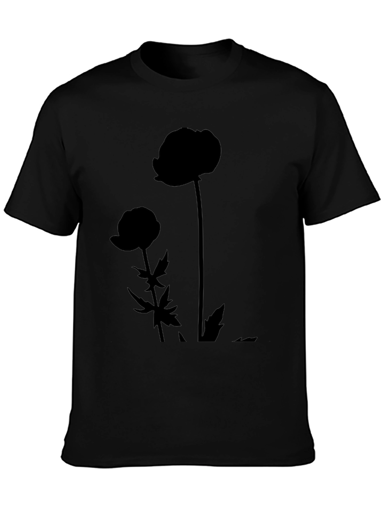 Minimalist Flower Silhouette Black T-Shirt
