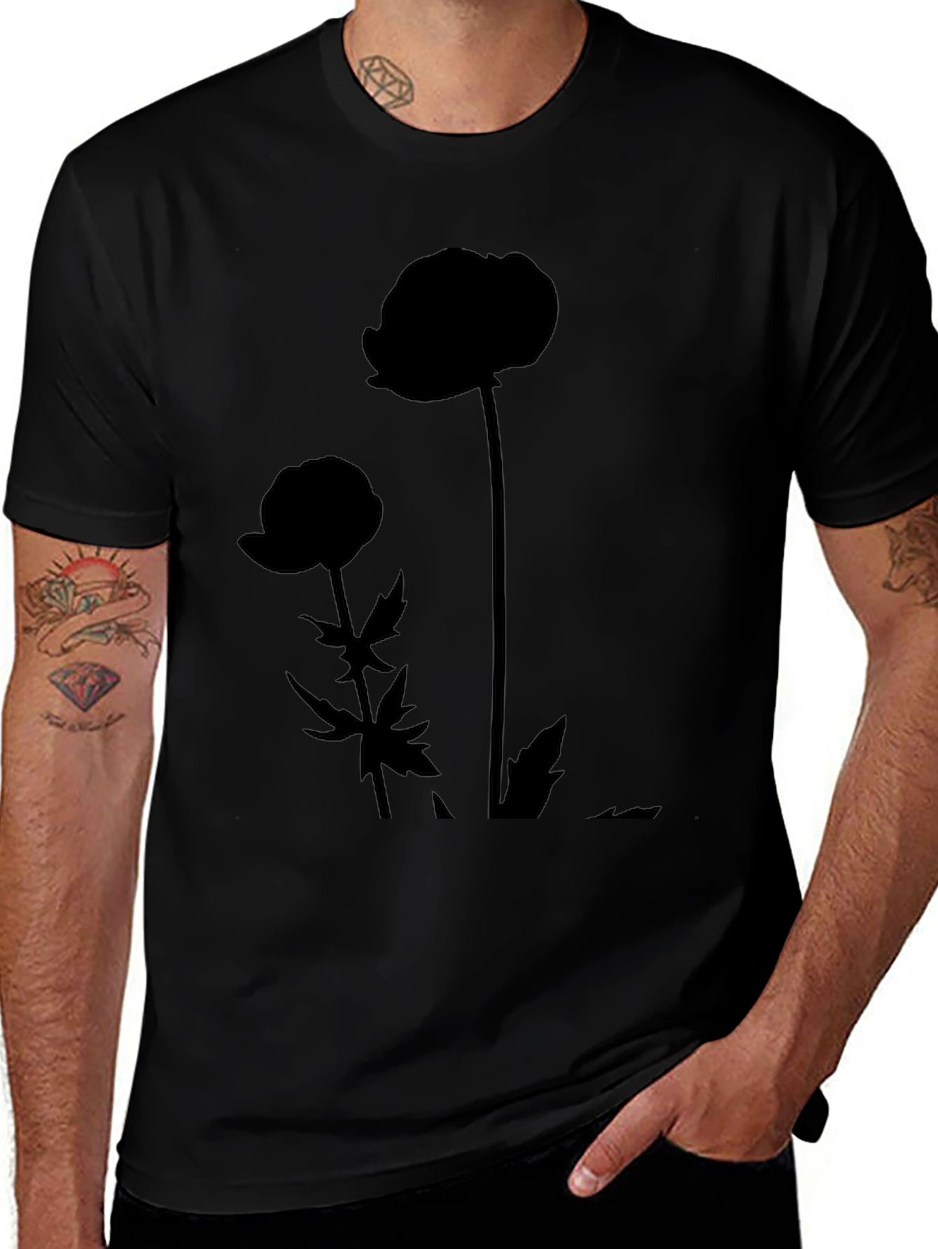 Minimalist Flower Silhouette Black T-Shirt