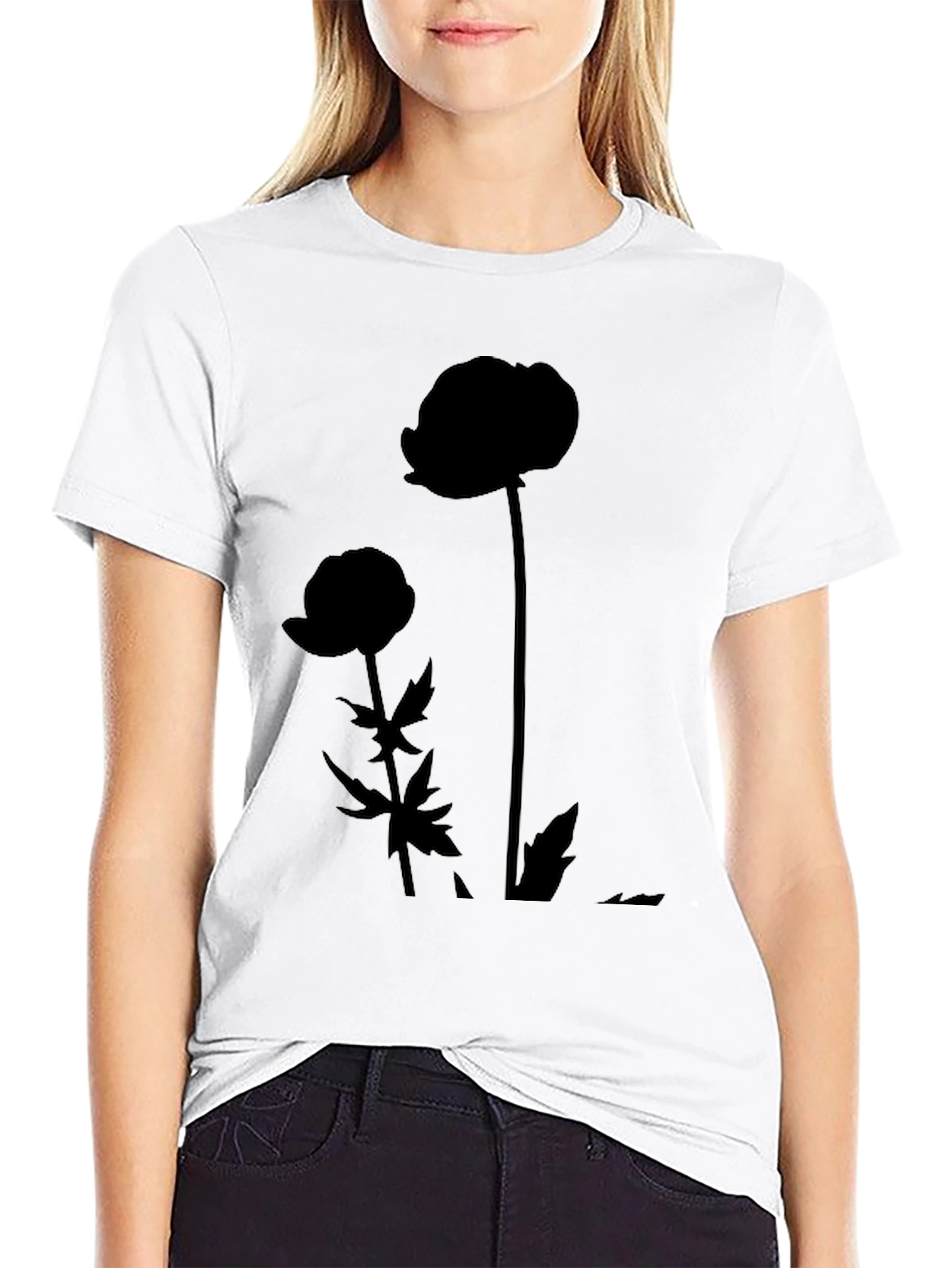Minimalist Flower Silhouette Black T-Shirt