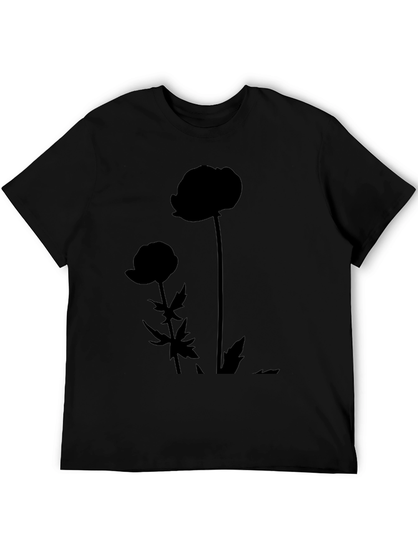 Minimalist Flower Silhouette Black T-Shirt