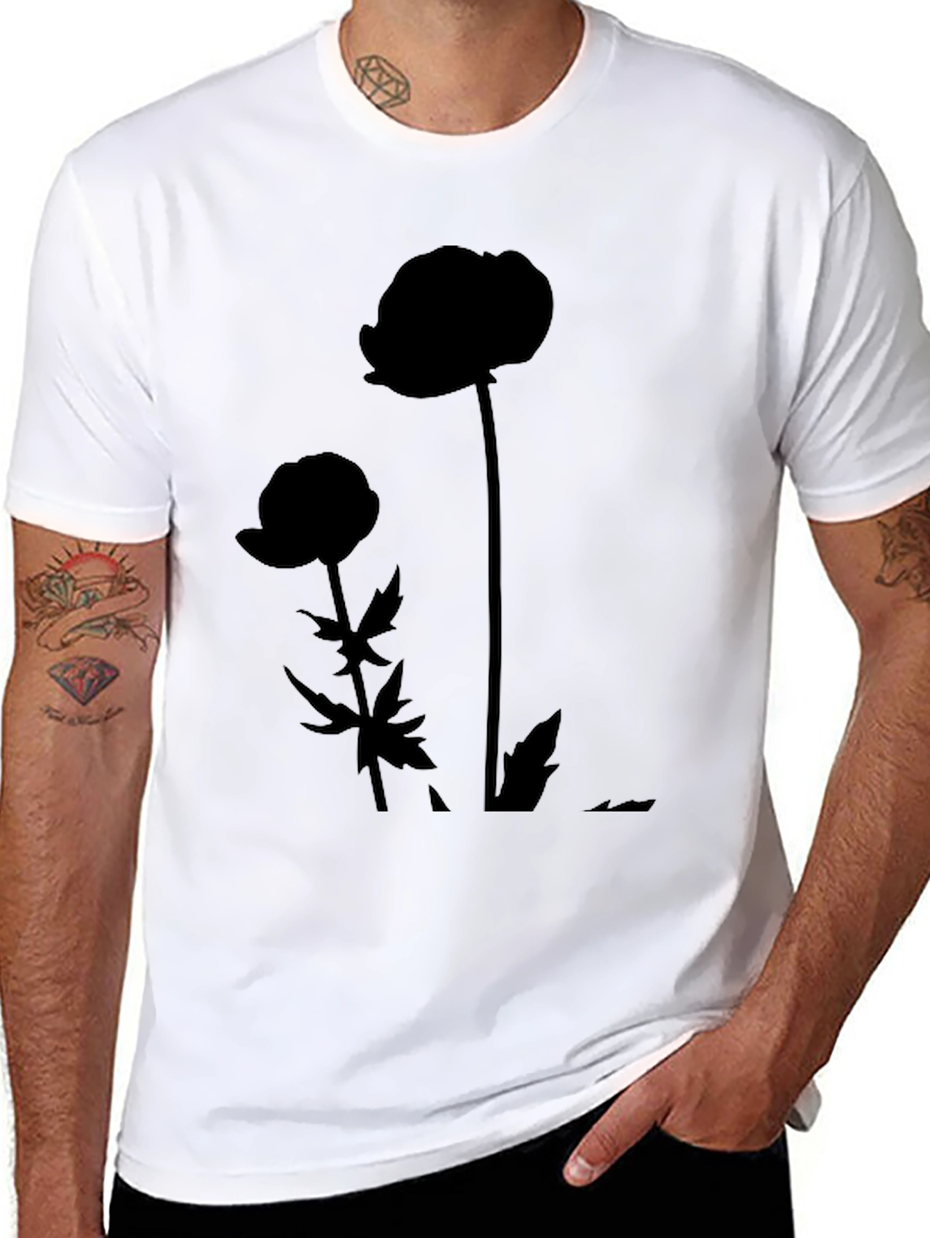 Minimalist Flower Silhouette Black T-Shirt